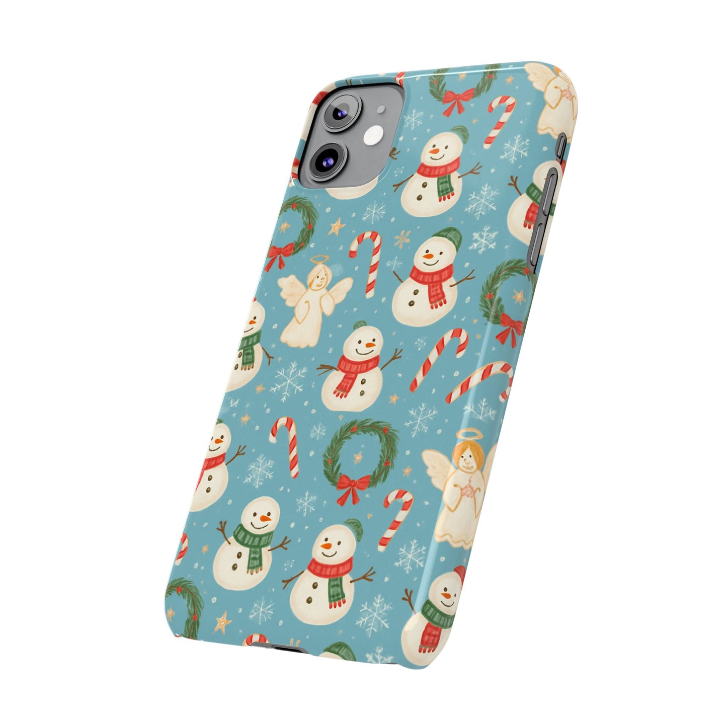 Holiday Snowman Slim Phone Case — Cute Christmas Candy Cane & Wreath Pattern