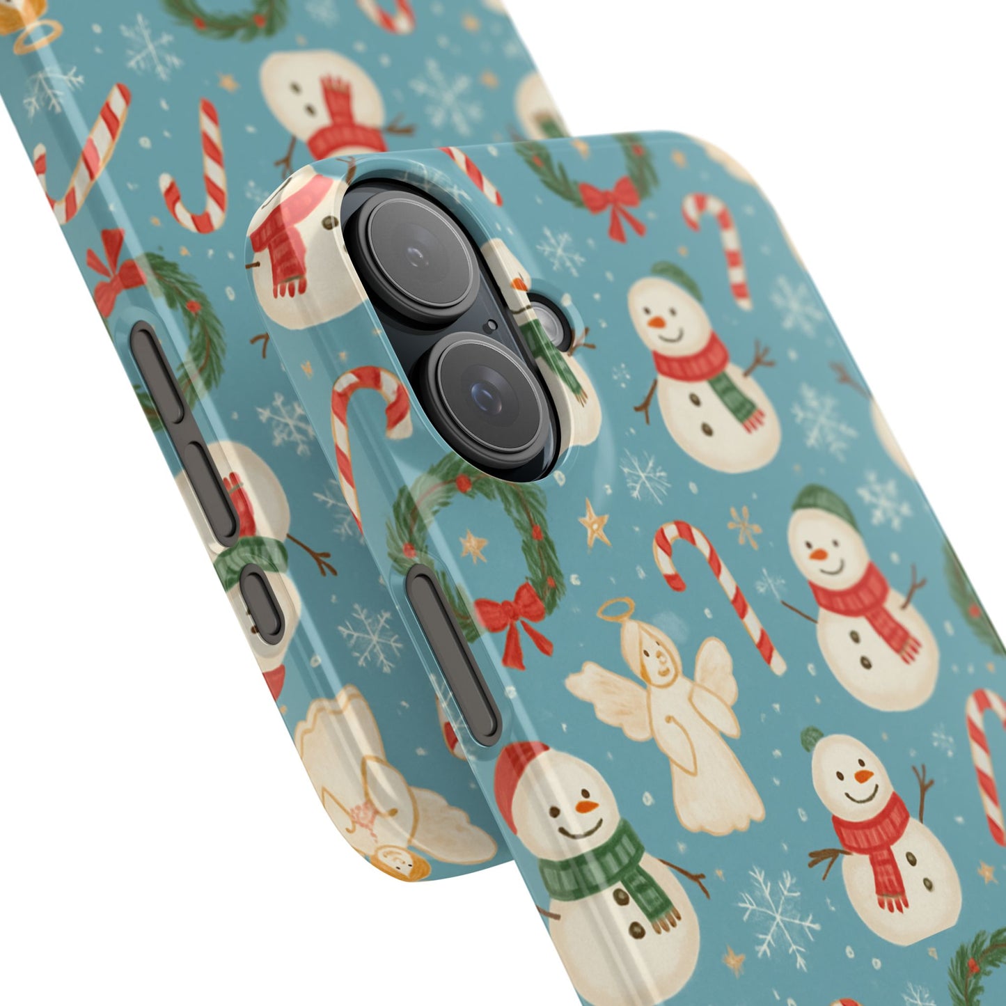 Holiday Snowman Slim Phone Case — Cute Christmas Candy Cane & Wreath Pattern