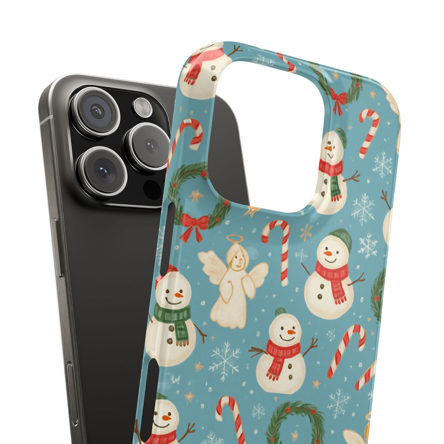 Holiday Snowman Slim Phone Case — Cute Christmas Candy Cane & Wreath Pattern