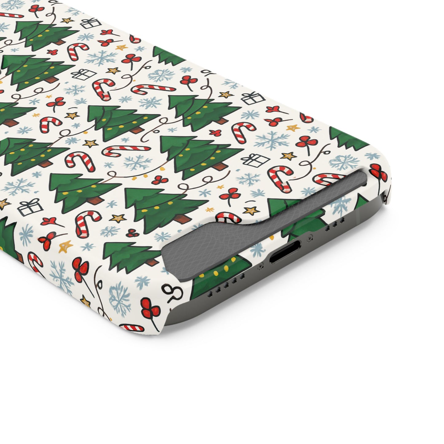 Festive Christmas Trees Phone Card Case – Holiday Candy Cane & Gift Pattern