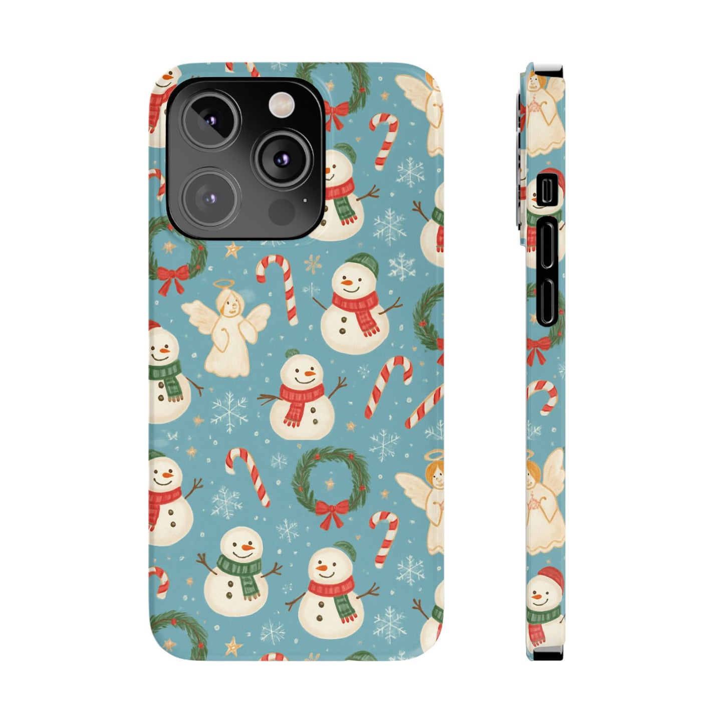 Holiday Snowman Slim Phone Case — Cute Christmas Candy Cane & Wreath Pattern