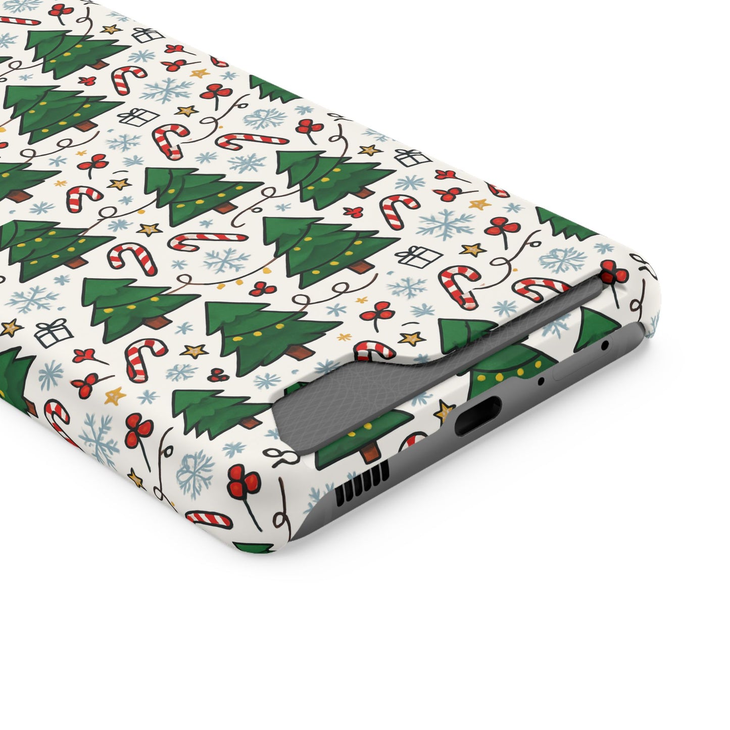 Festive Christmas Trees Phone Card Case – Holiday Candy Cane & Gift Pattern