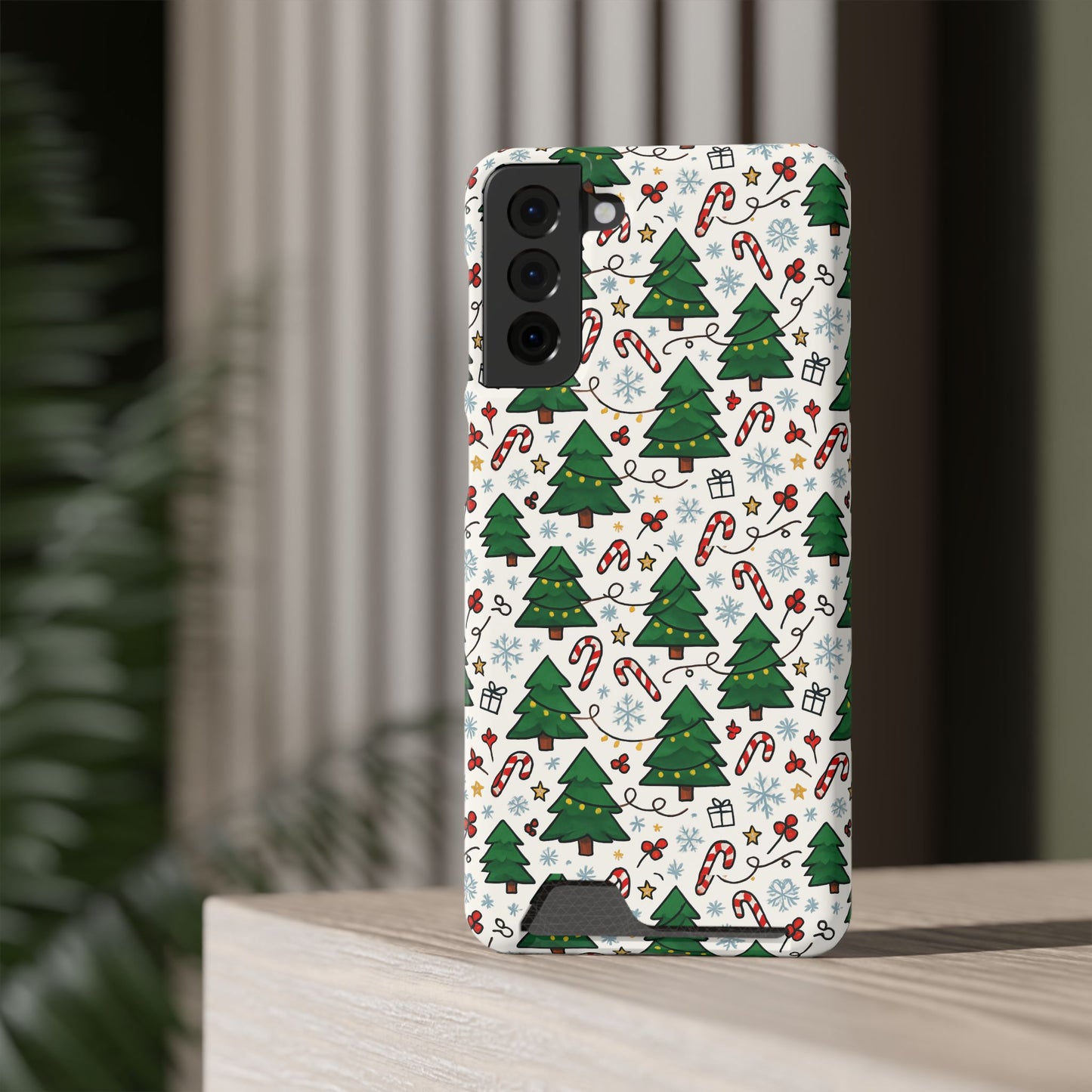 Festive Christmas Trees Phone Card Case – Holiday Candy Cane & Gift Pattern