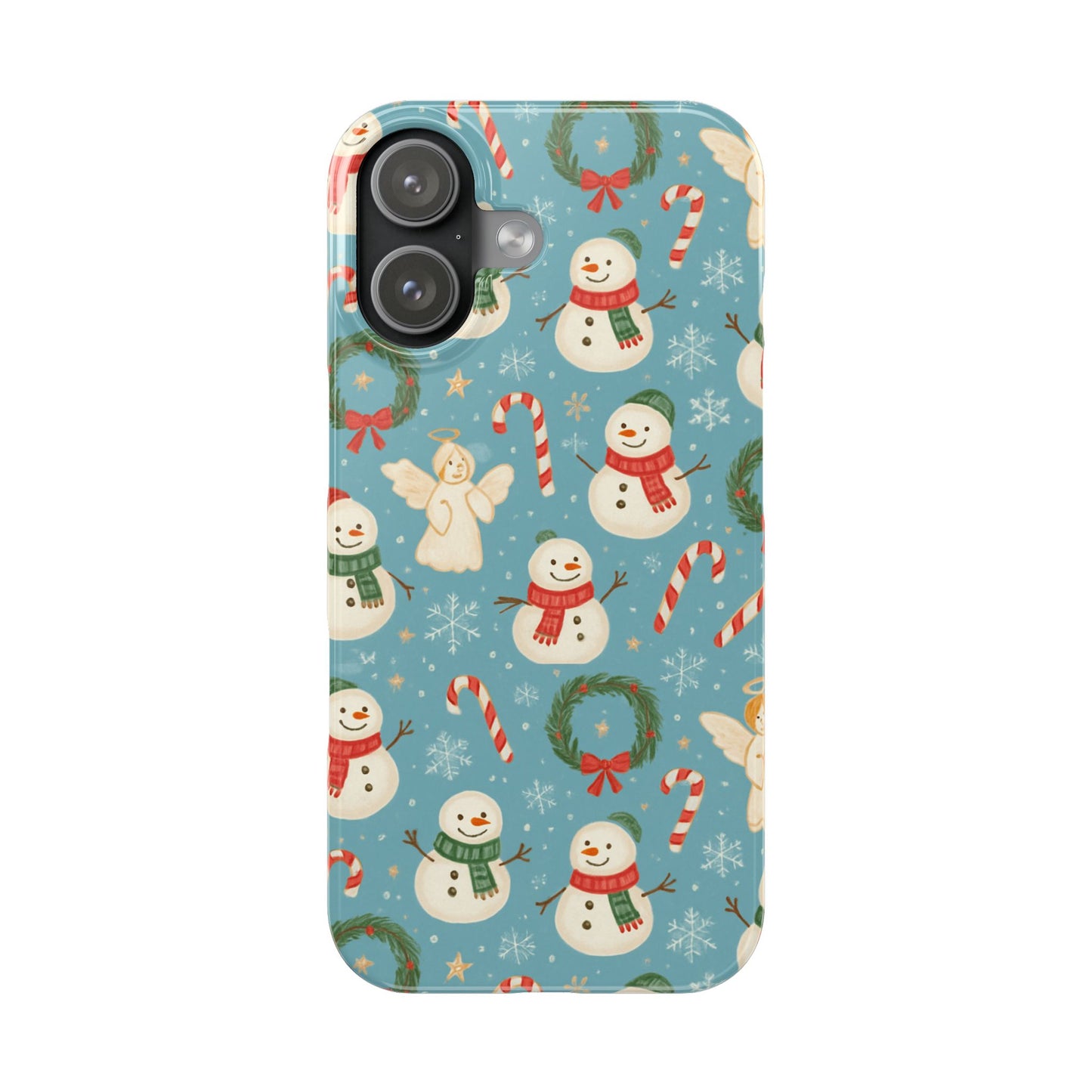 Holiday Snowman Slim Phone Case — Cute Christmas Candy Cane & Wreath Pattern