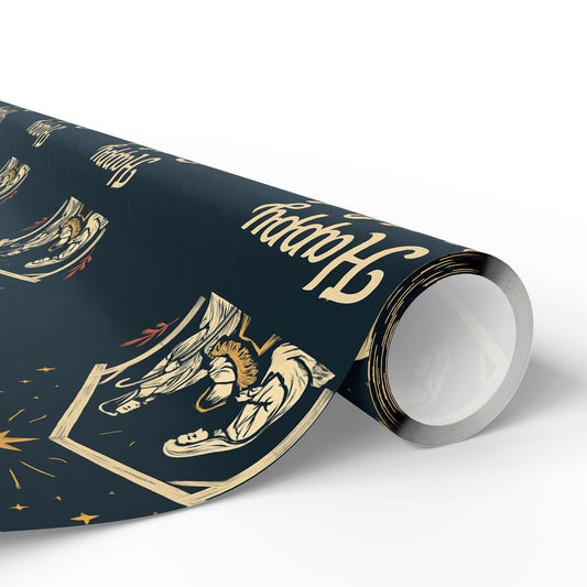 Happy Birthday Jesus and Nativity Scene Pattern Wrapping Paper - Midnight-Blue