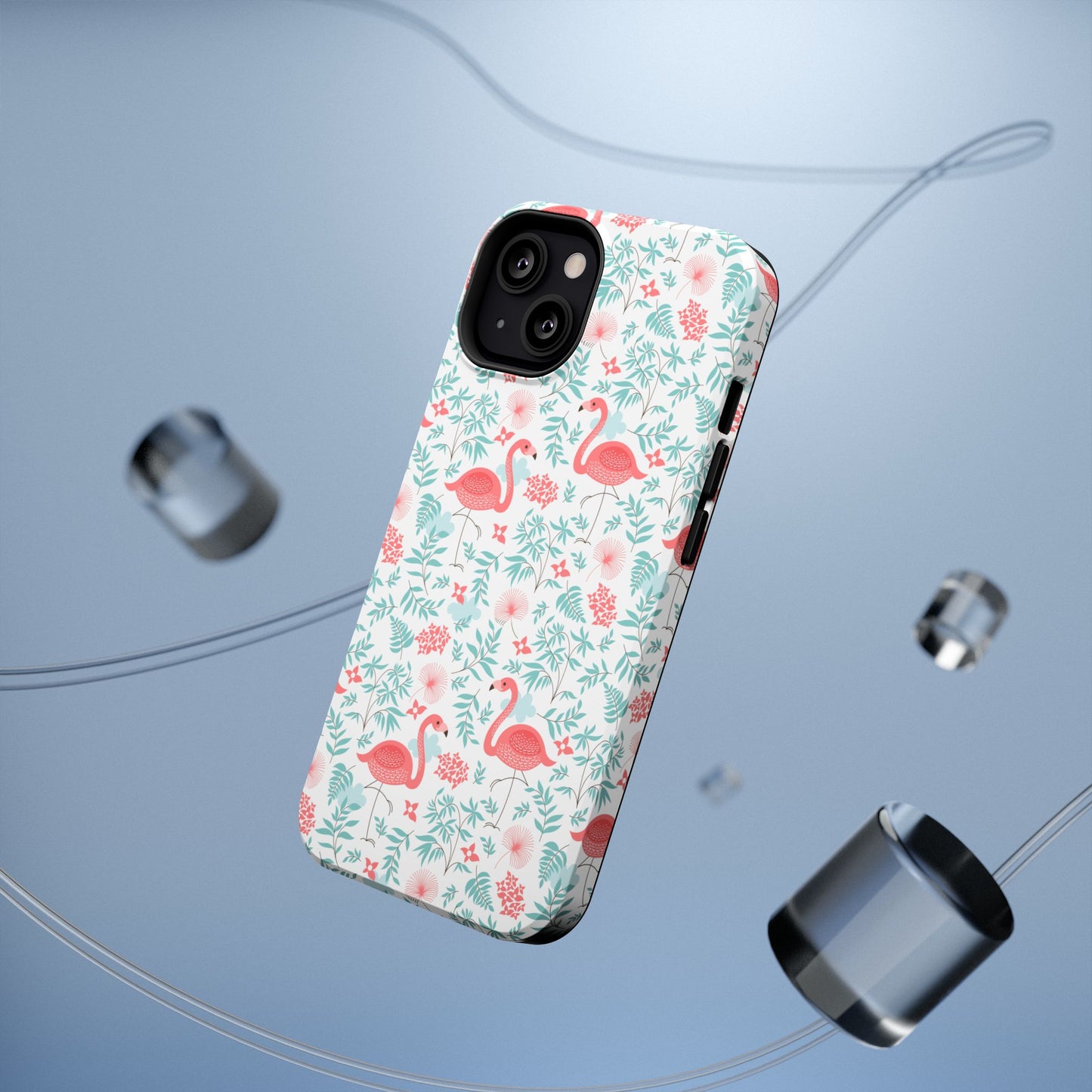 Flamingo Floral Impact Phone Case — Shockproof Protective Cover with Pink Flamingo & Botanical Pattern