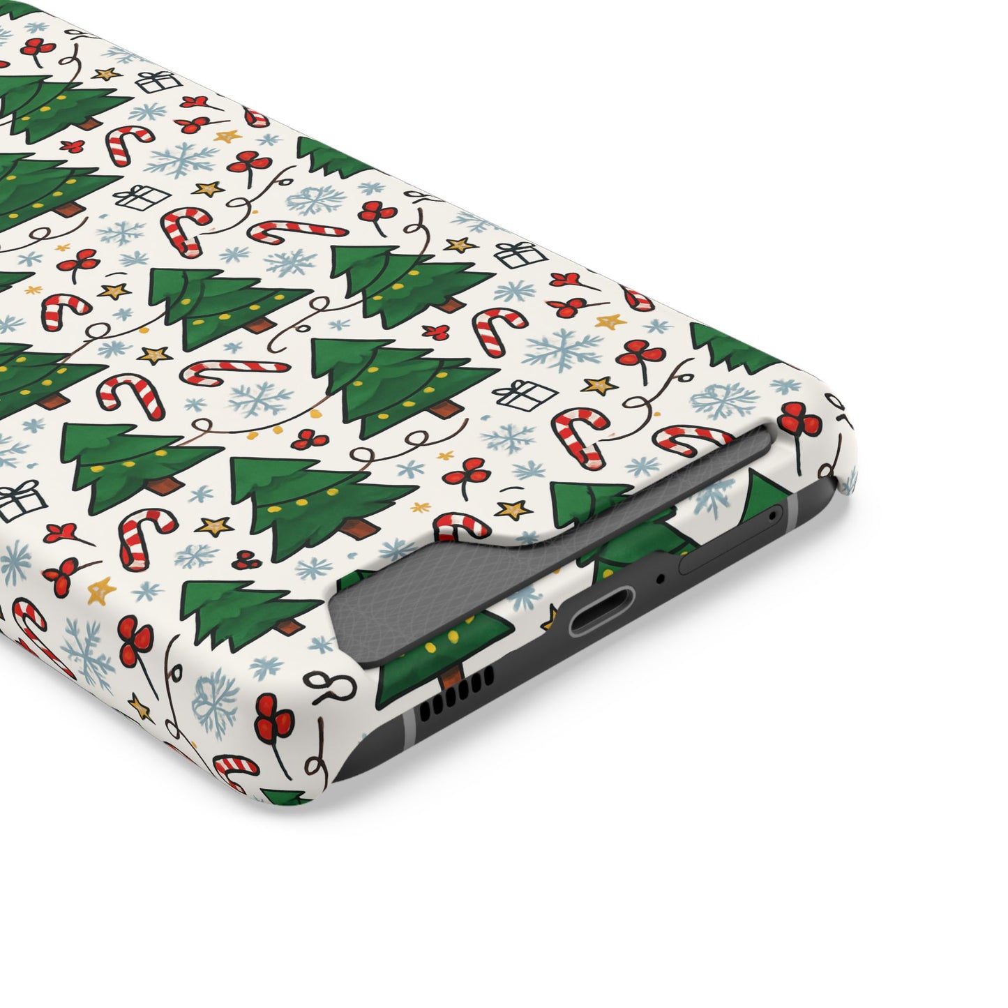 Festive Christmas Trees Phone Card Case – Holiday Candy Cane & Gift Pattern