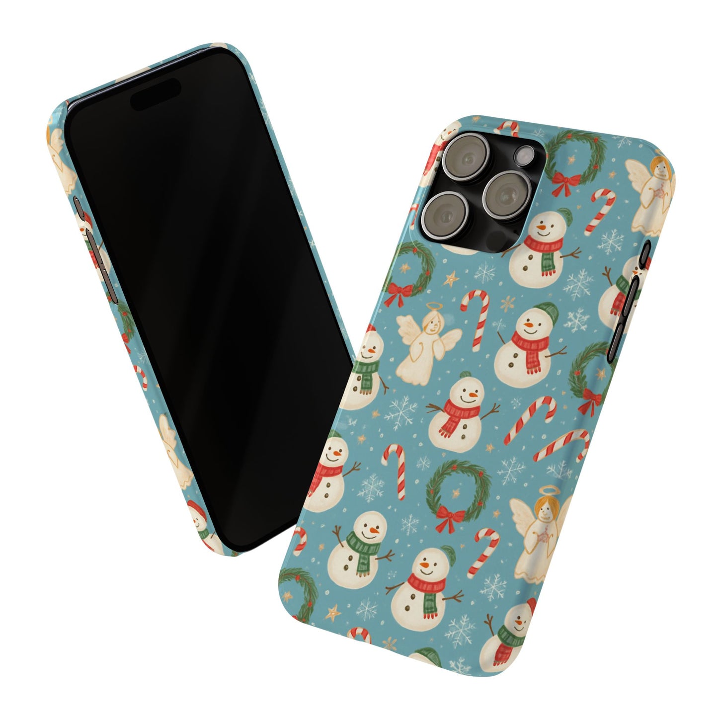 Holiday Snowman Slim Phone Case — Cute Christmas Candy Cane & Wreath Pattern