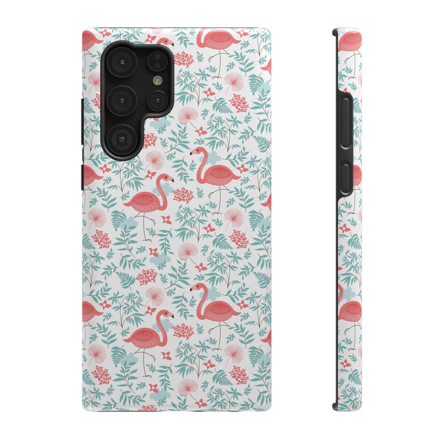 Flamingo Floral Impact Phone Case — Shockproof Protective Cover with Pink Flamingo & Botanical Pattern