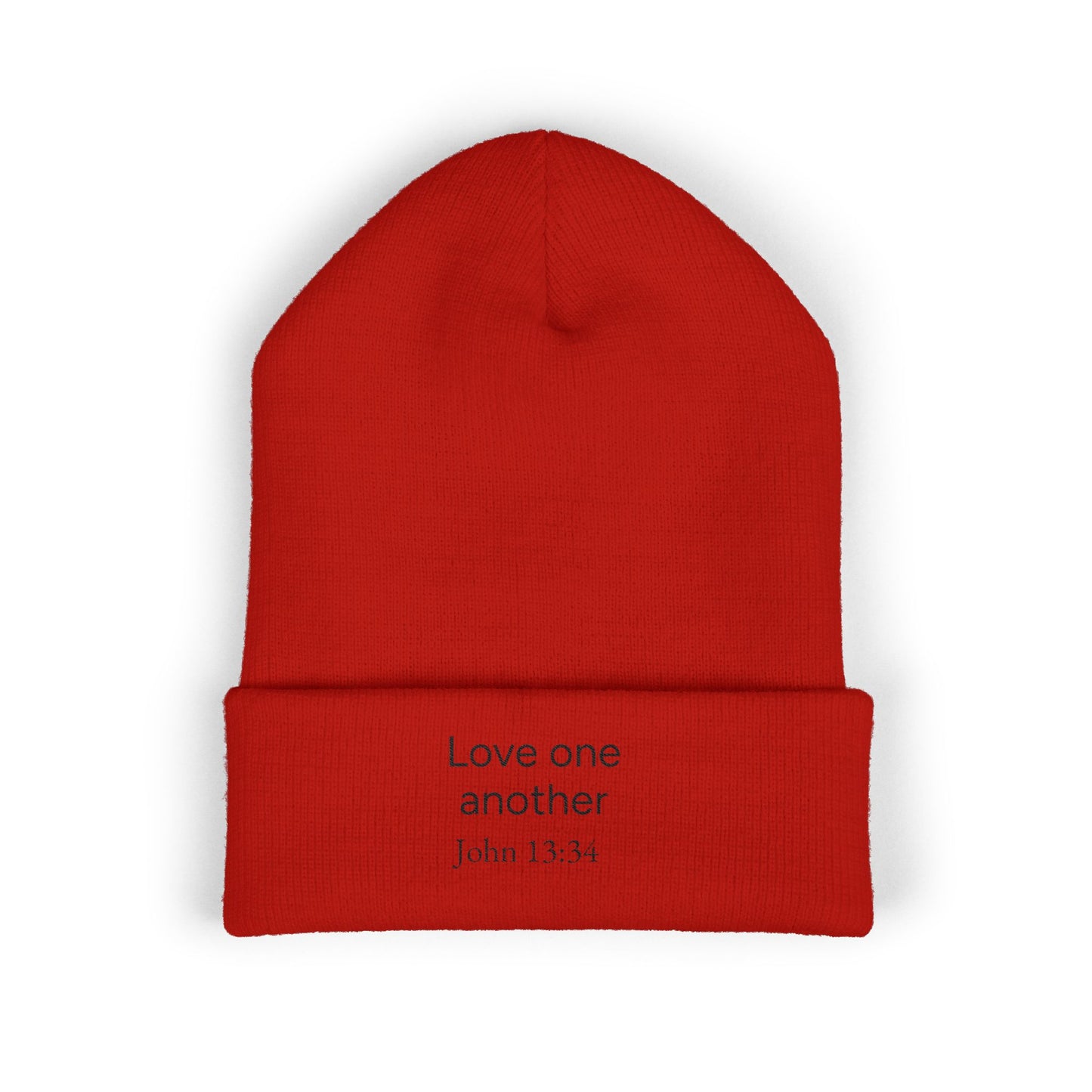 'Love One Another' Embroidered Cuffed Beanie – John 13:34 Christian Knit Hat