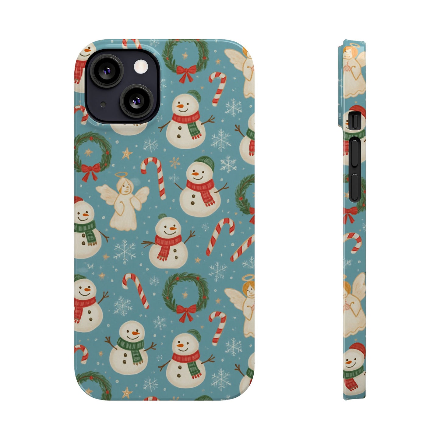 Holiday Snowman Slim Phone Case — Cute Christmas Candy Cane & Wreath Pattern