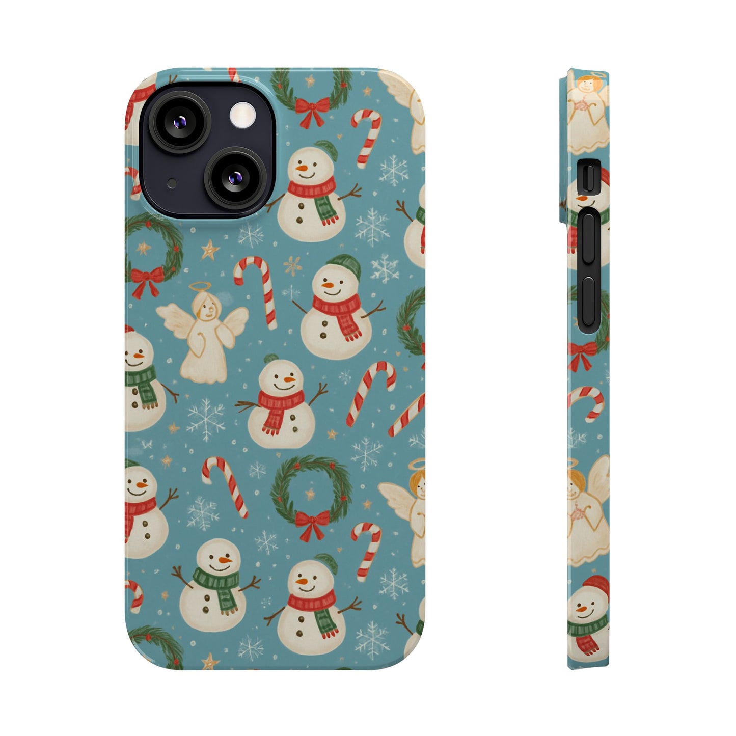 Holiday Snowman Slim Phone Case — Cute Christmas Candy Cane & Wreath Pattern
