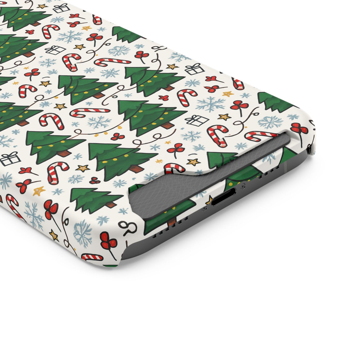 Festive Christmas Trees Phone Card Case – Holiday Candy Cane & Gift Pattern