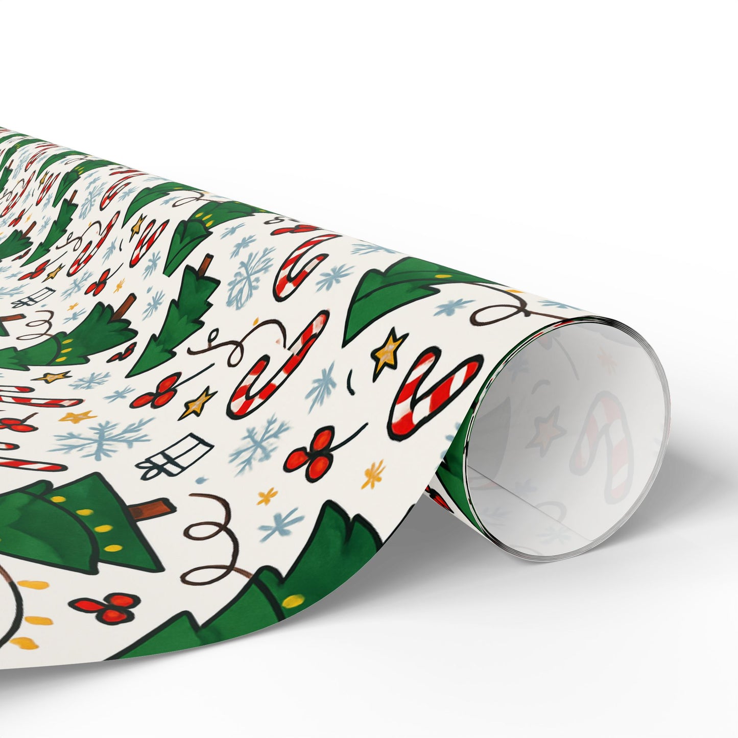Christmas Trees & Candy Canes Wrapping Paper Roll — Festive Holiday Gift Wrap