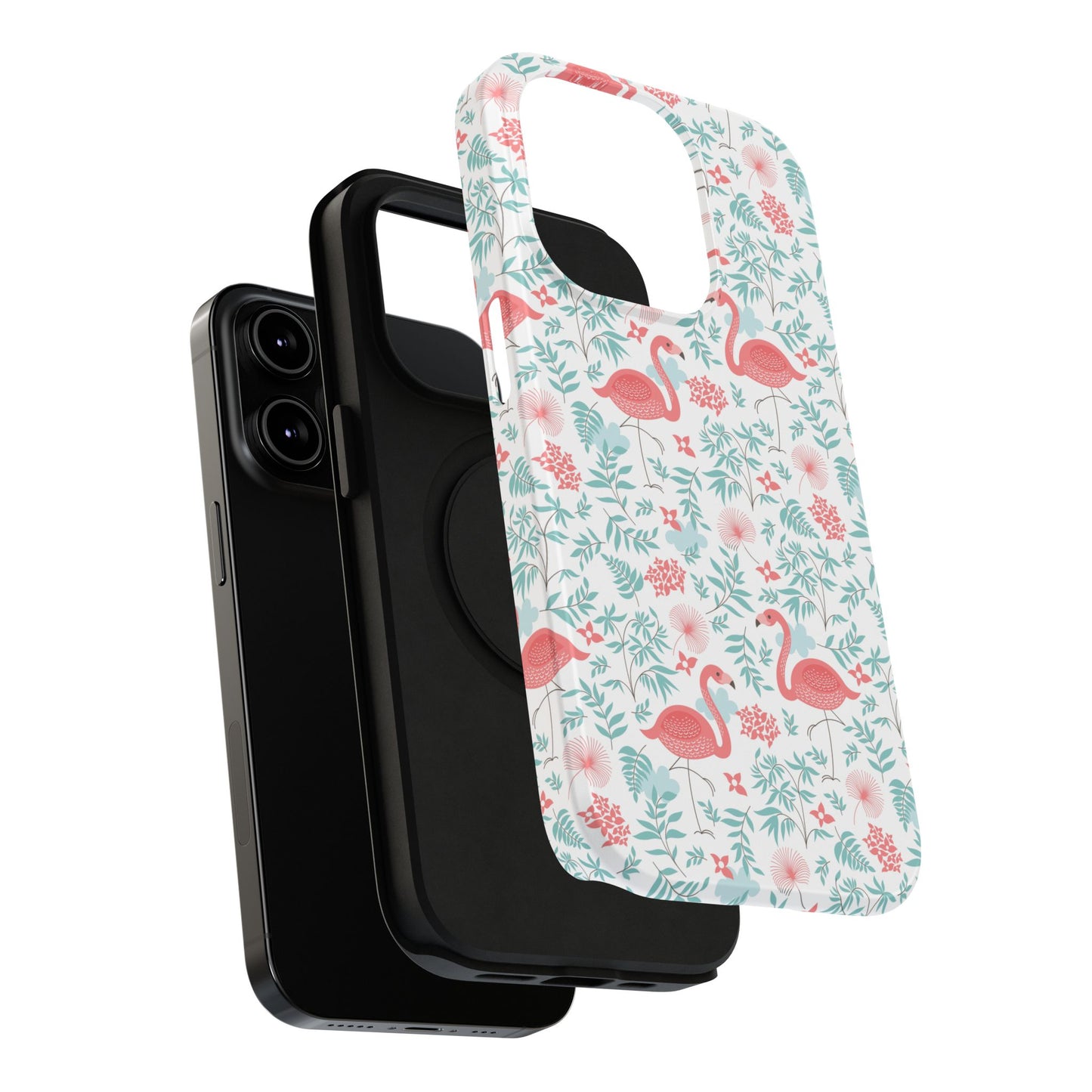 Flamingo Floral Impact Phone Case — Shockproof Protective Cover with Pink Flamingo & Botanical Pattern