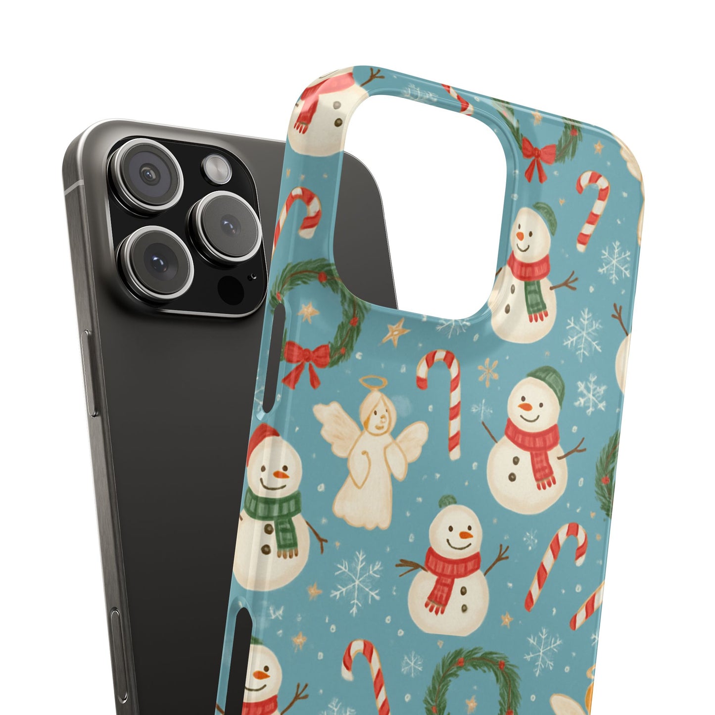Holiday Snowman Slim Phone Case — Cute Christmas Candy Cane & Wreath Pattern