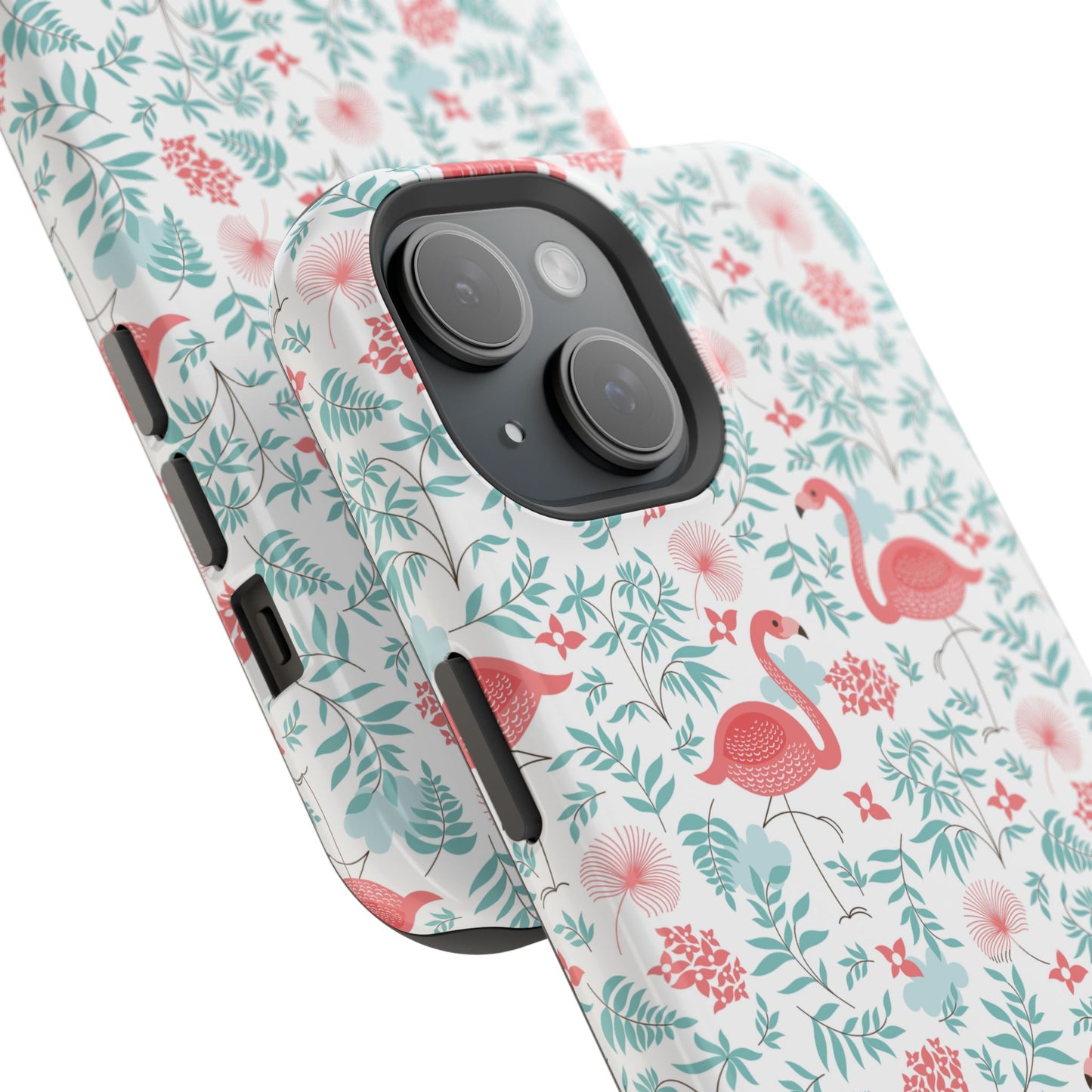 Flamingo Floral Impact Phone Case — Shockproof Protective Cover with Pink Flamingo & Botanical Pattern