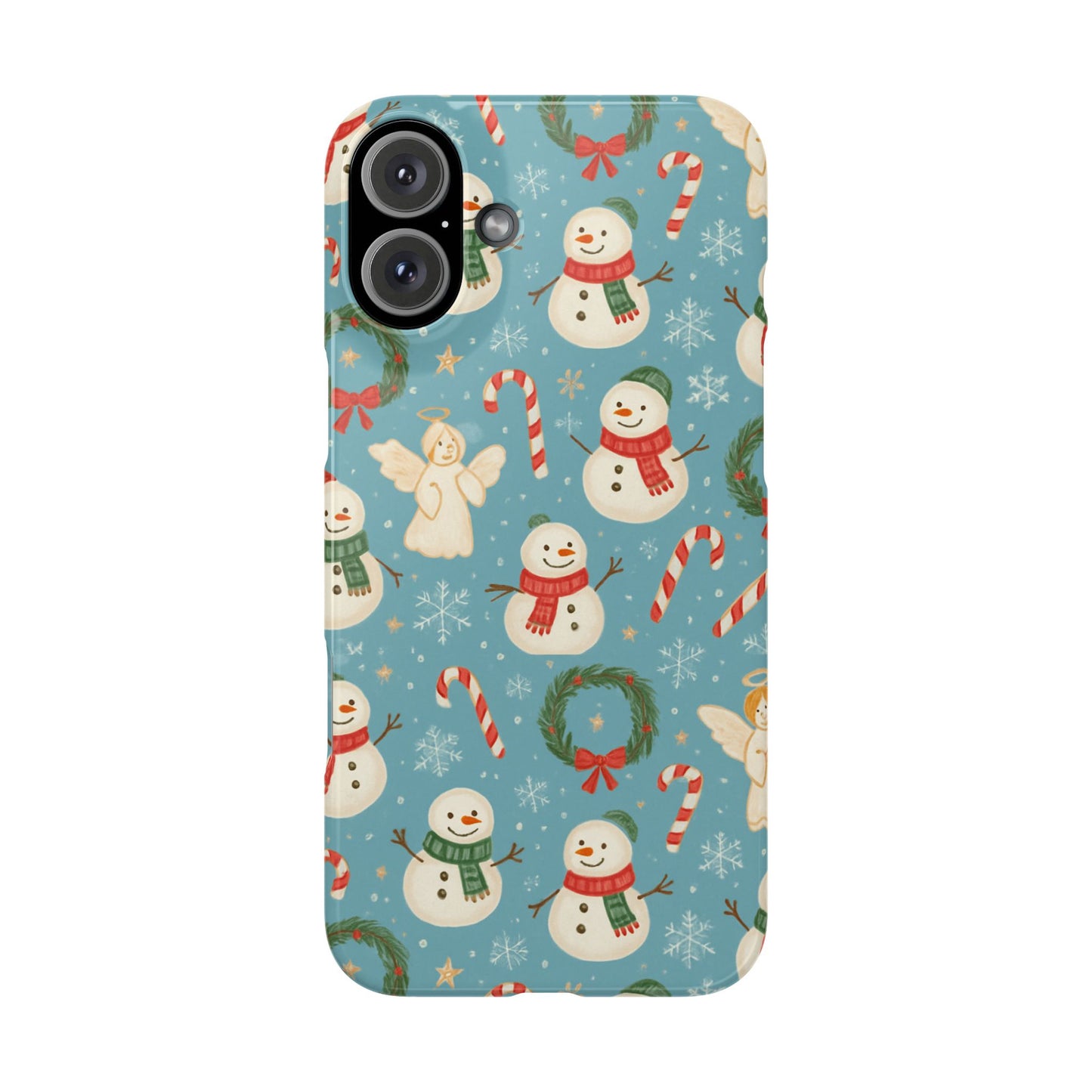 Holiday Snowman Slim Phone Case — Cute Christmas Candy Cane & Wreath Pattern