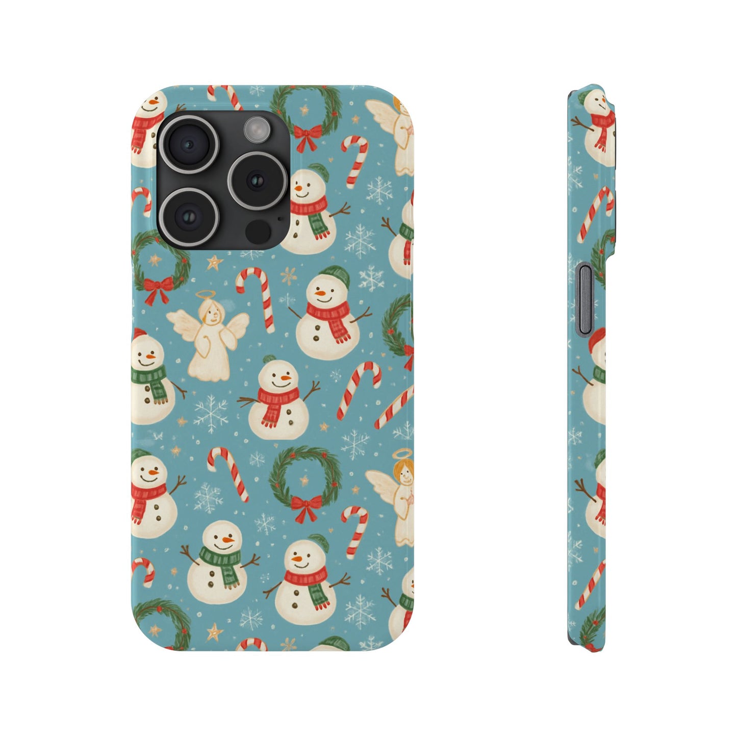 Holiday Snowman Slim Phone Case — Cute Christmas Candy Cane & Wreath Pattern