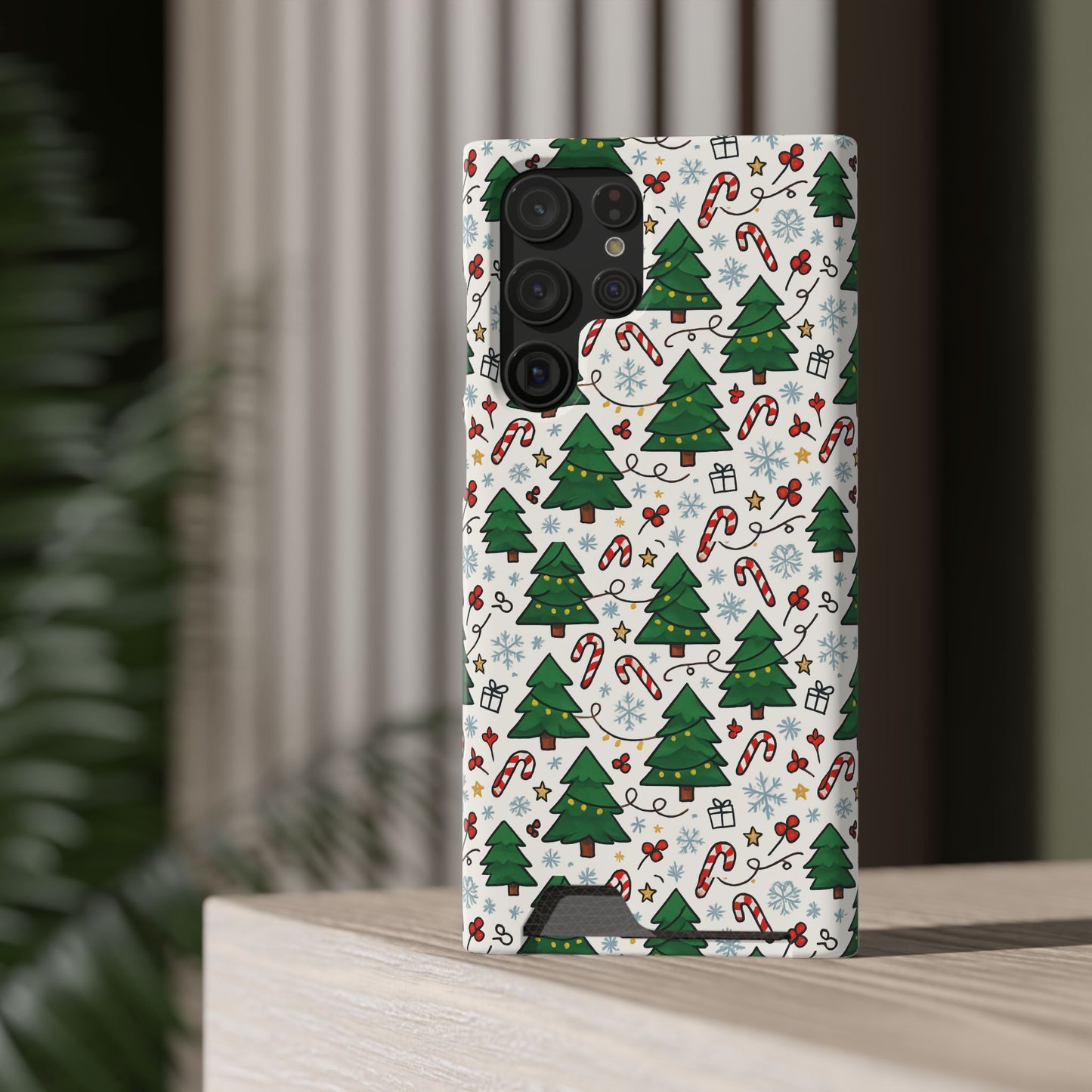 Festive Christmas Trees Phone Card Case – Holiday Candy Cane & Gift Pattern
