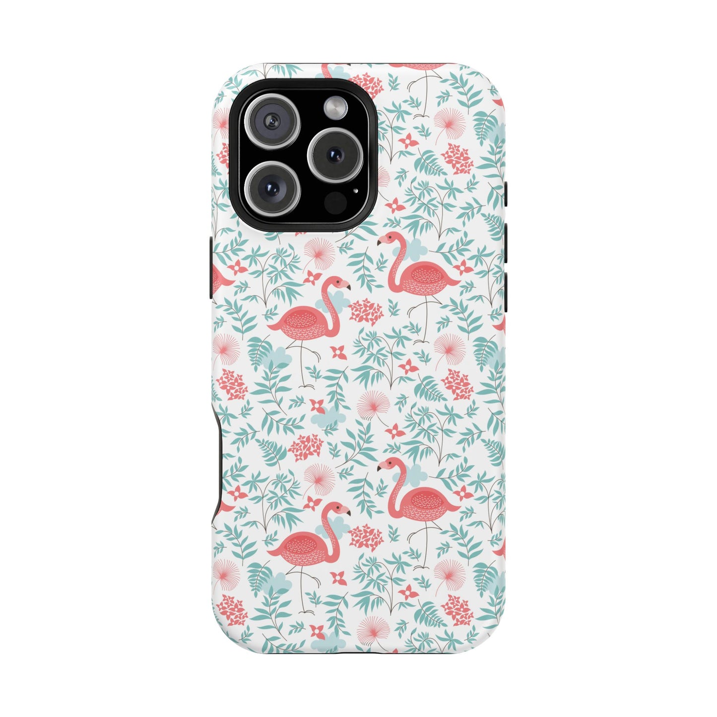 Flamingo Floral Impact Phone Case — Shockproof Protective Cover with Pink Flamingo & Botanical Pattern