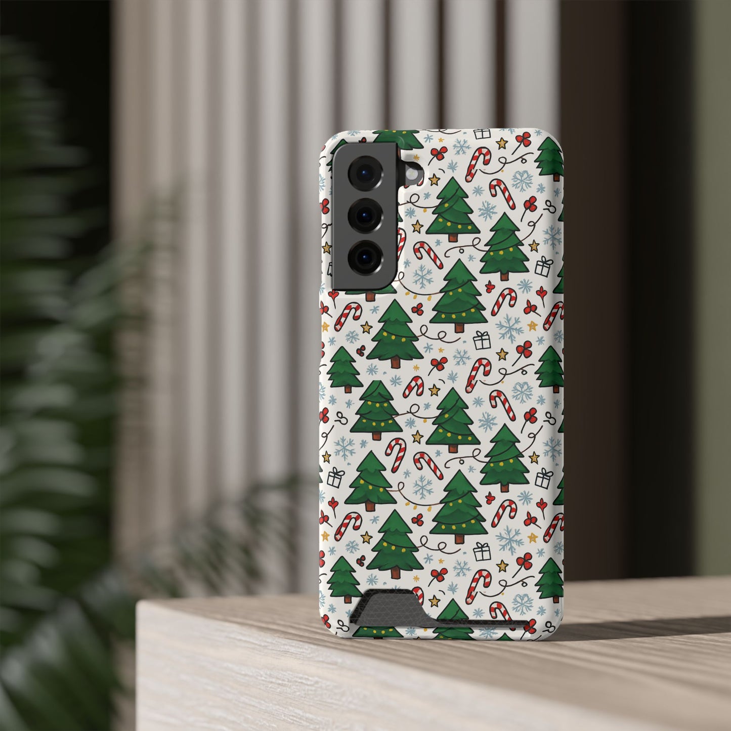 Festive Christmas Trees Phone Card Case – Holiday Candy Cane & Gift Pattern