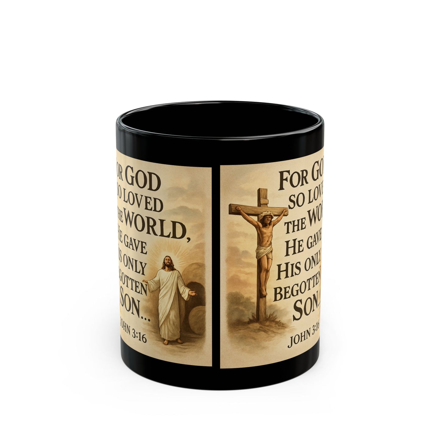 Christian Faith Mug — John 3:16 Scripture Coffee Cup (Black, 11oz/15oz)
