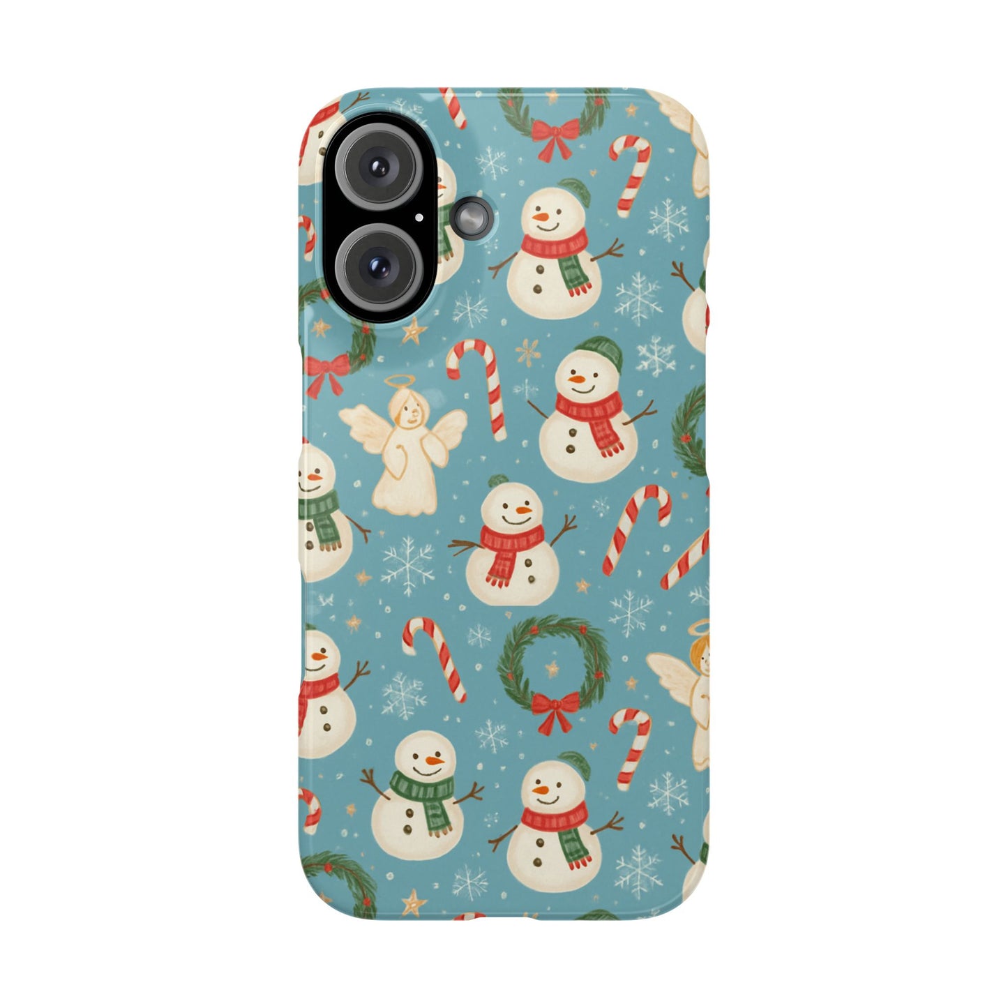 Holiday Snowman Slim Phone Case — Cute Christmas Candy Cane & Wreath Pattern