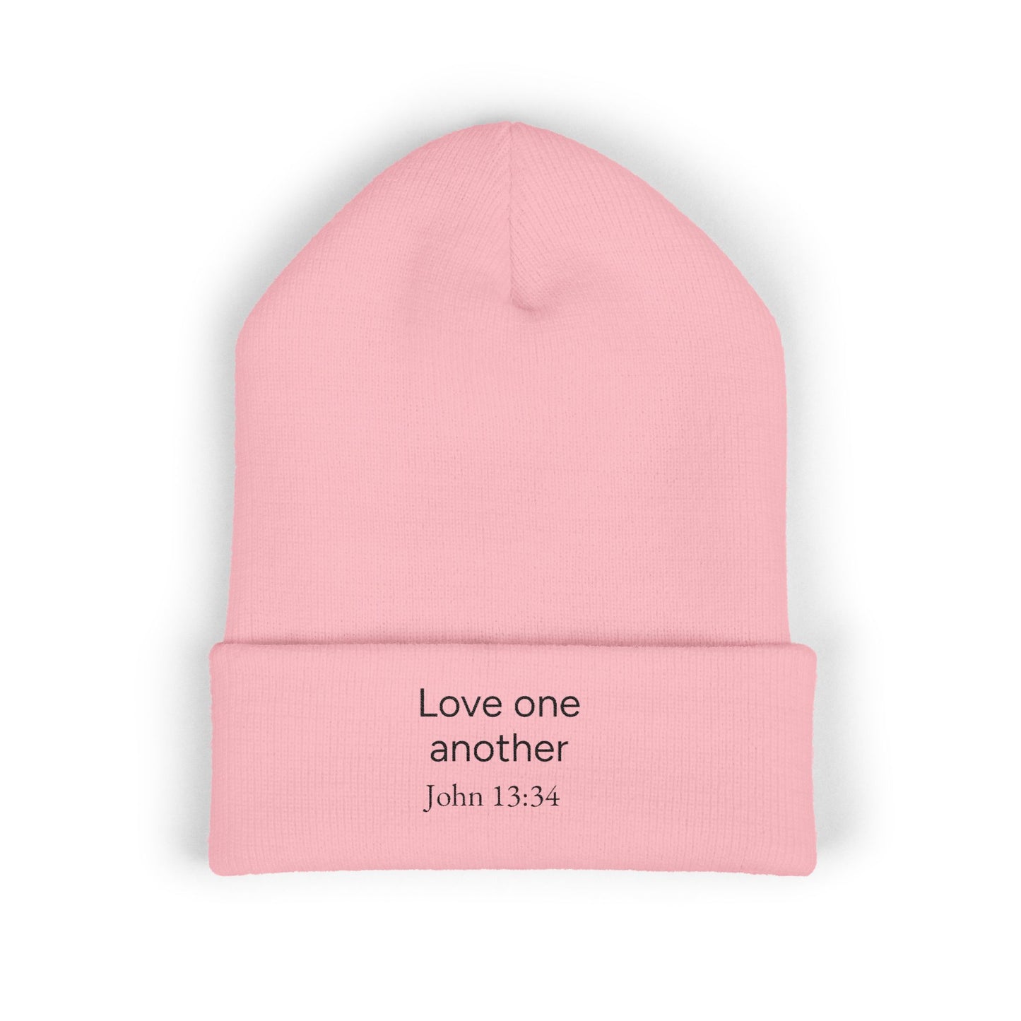 'Love One Another' Embroidered Cuffed Beanie – John 13:34 Christian Knit Hat