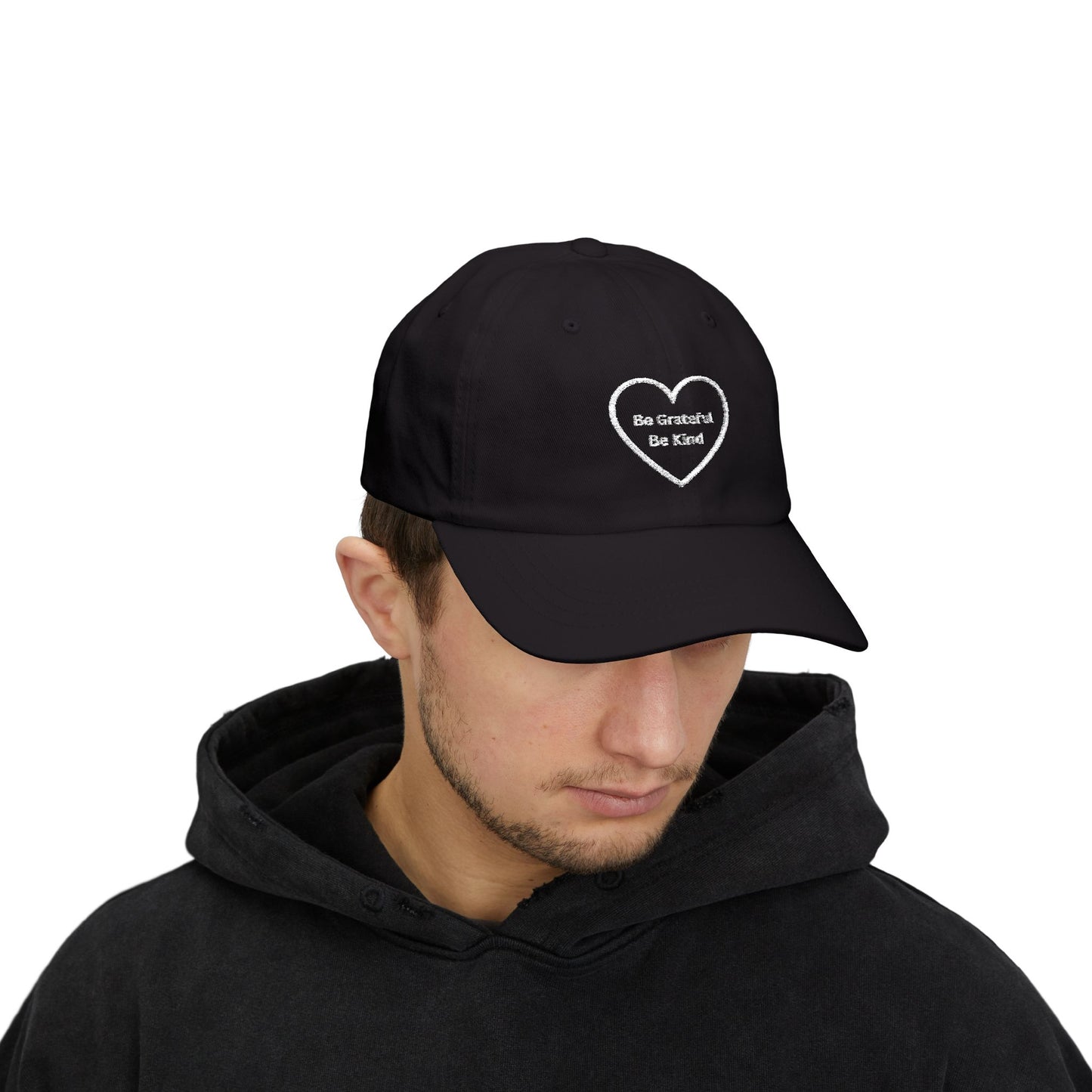 Camo Dad Cap — Embroidered 'Be Grateful Be Kind' Heart