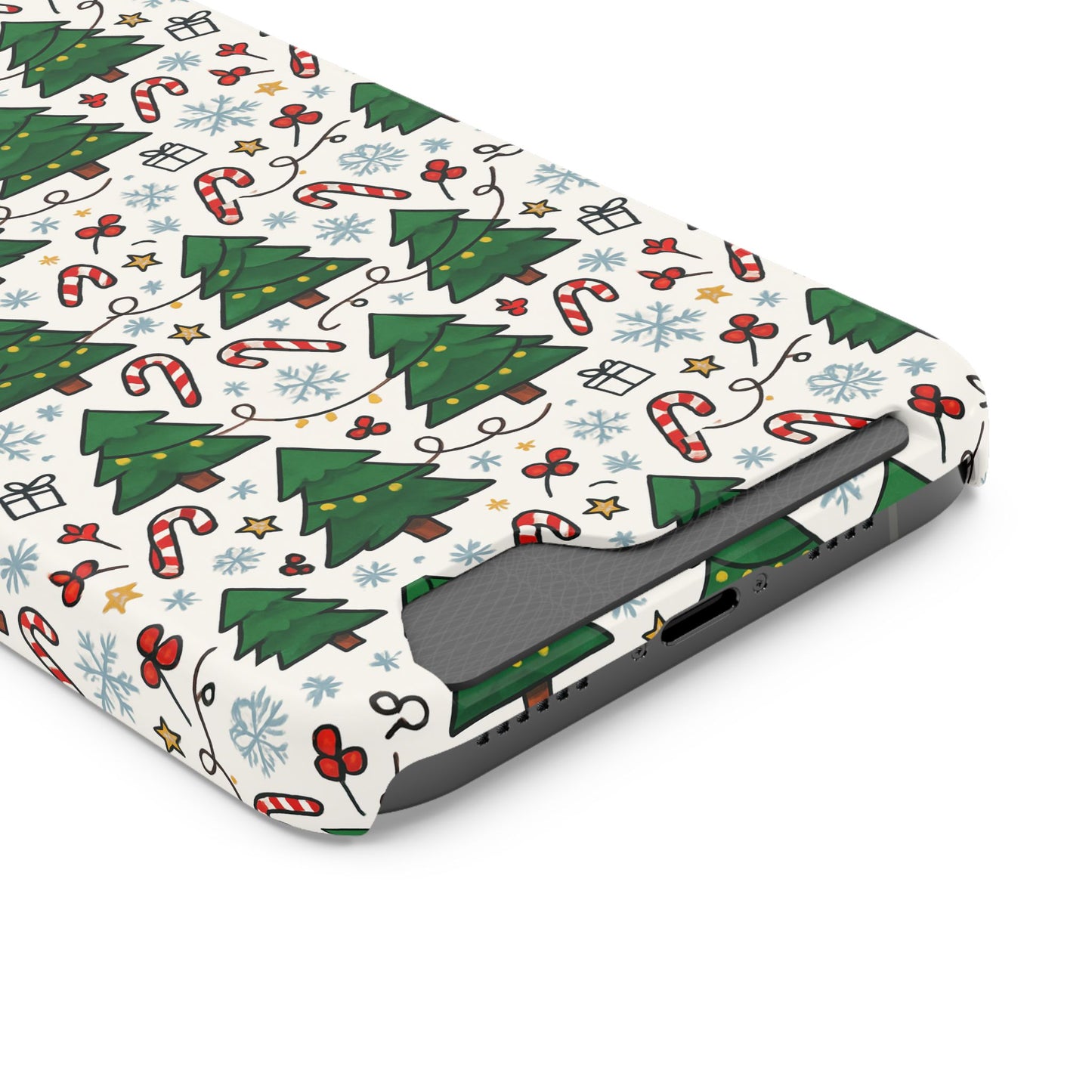 Festive Christmas Trees Phone Card Case – Holiday Candy Cane & Gift Pattern