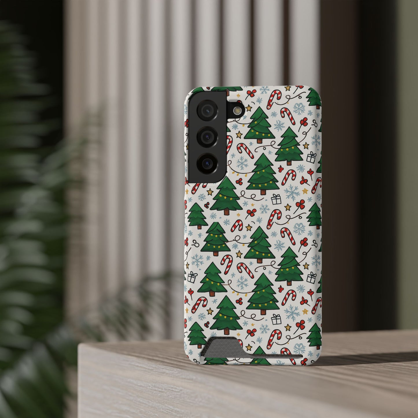 Festive Christmas Trees Phone Card Case – Holiday Candy Cane & Gift Pattern