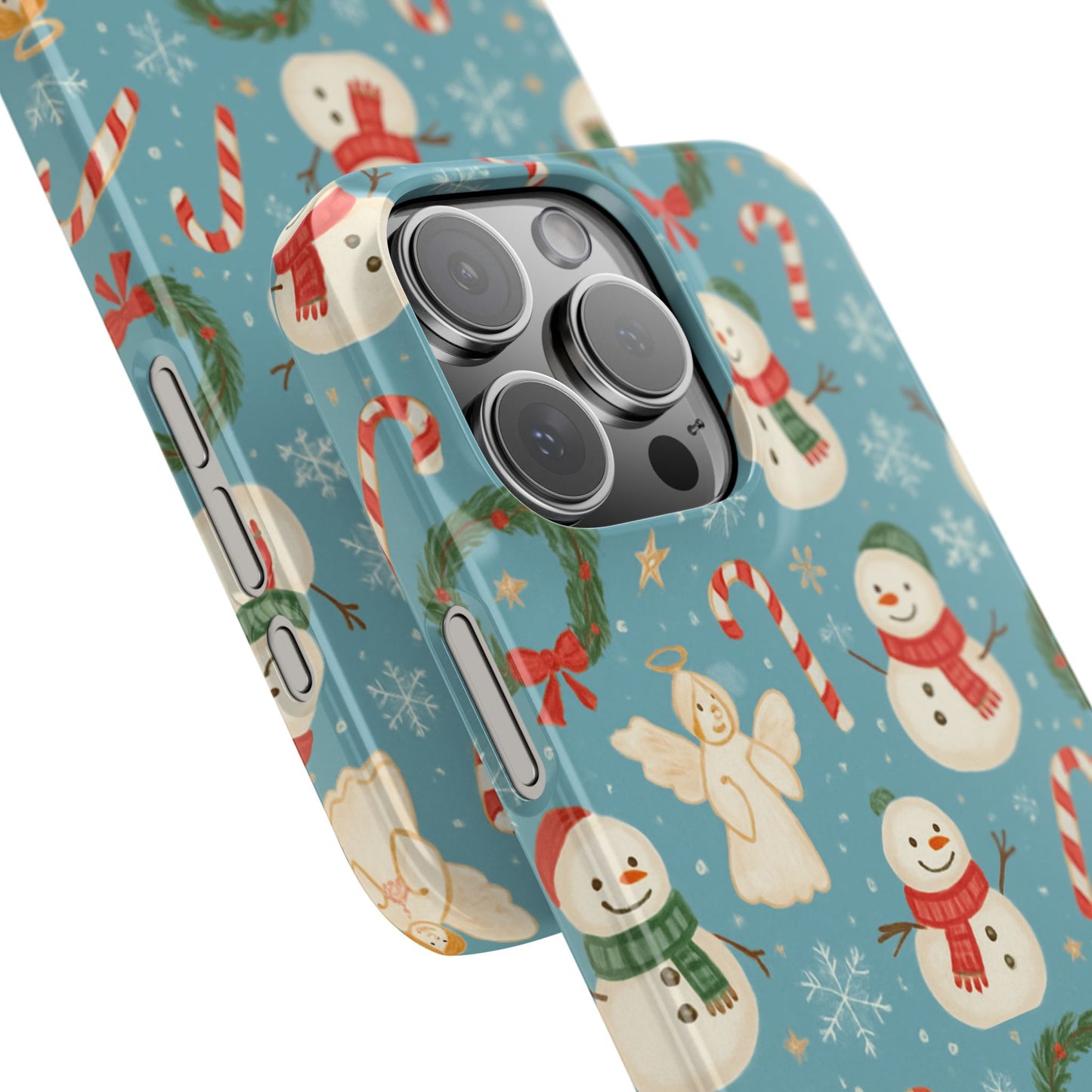 Holiday Snowman Slim Phone Case — Cute Christmas Candy Cane & Wreath Pattern