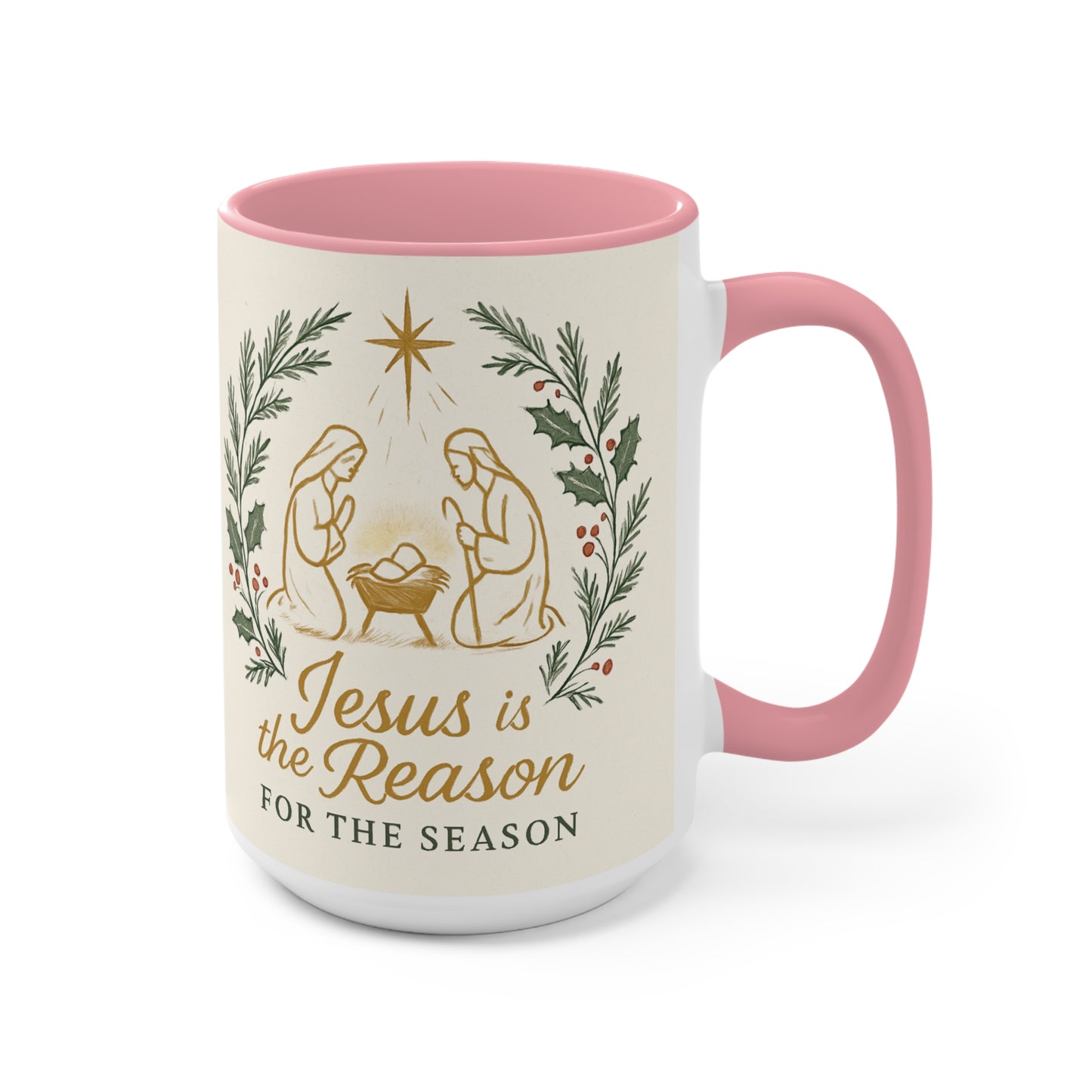 Jesus Is the Reason Accent Mug — Nativity Christmas Coffee Cup (15oz)