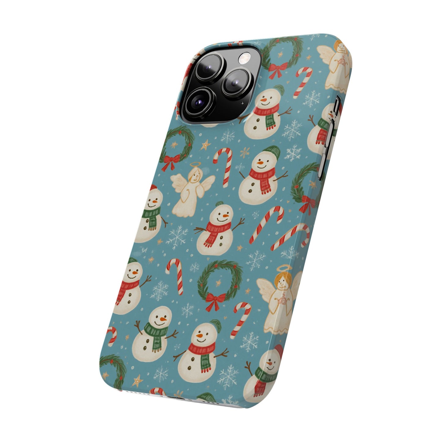 Holiday Snowman Slim Phone Case — Cute Christmas Candy Cane & Wreath Pattern