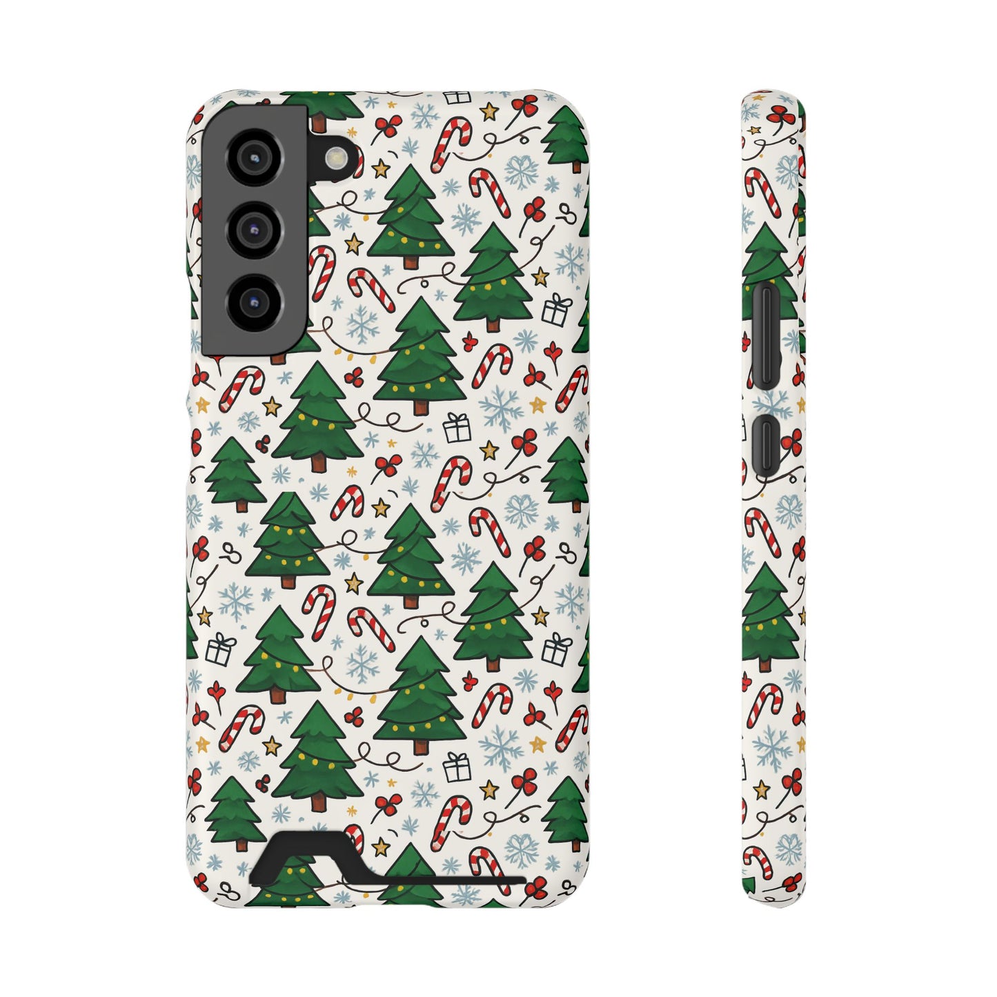 Festive Christmas Trees Phone Card Case – Holiday Candy Cane & Gift Pattern
