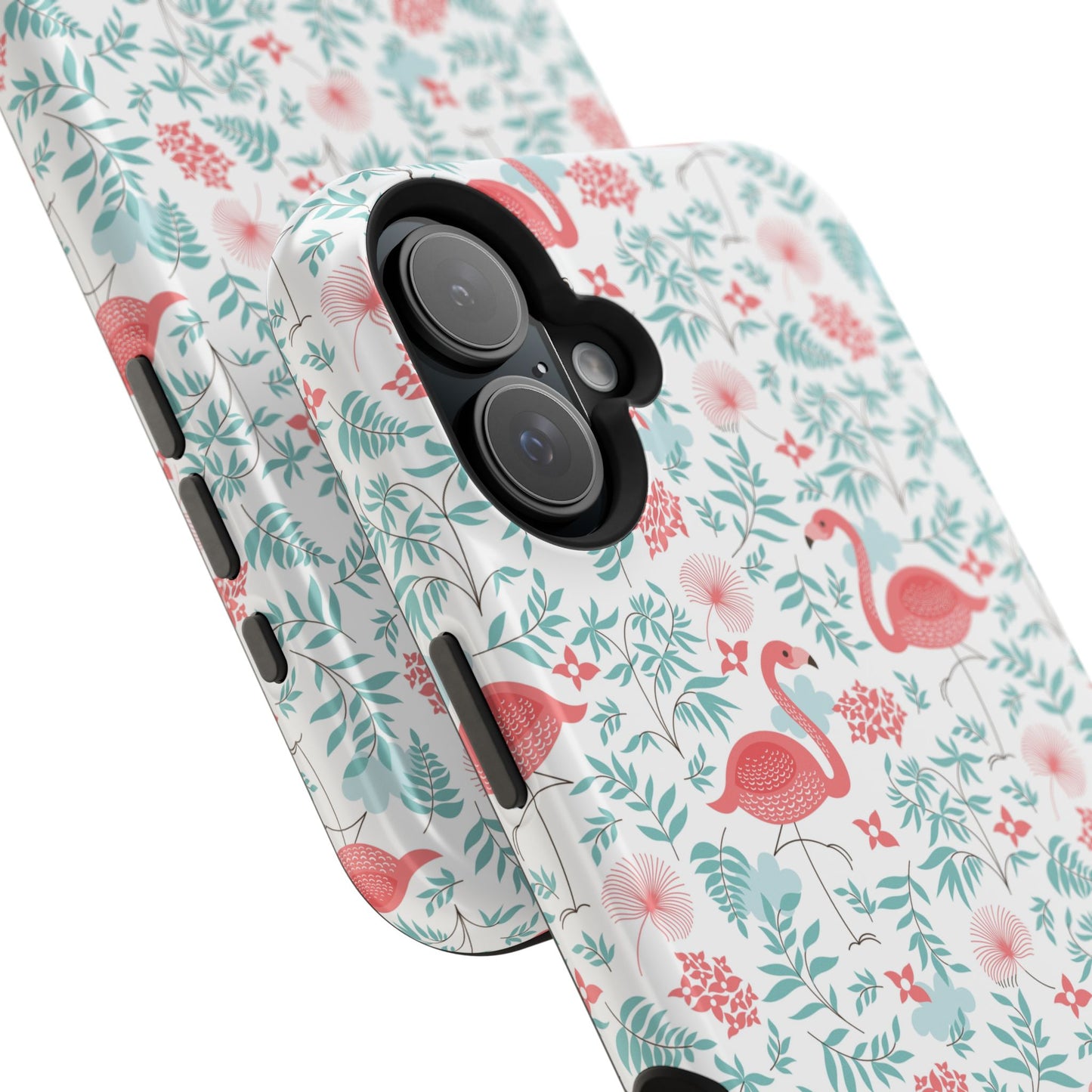 Flamingo Floral Impact Phone Case — Shockproof Protective Cover with Pink Flamingo & Botanical Pattern