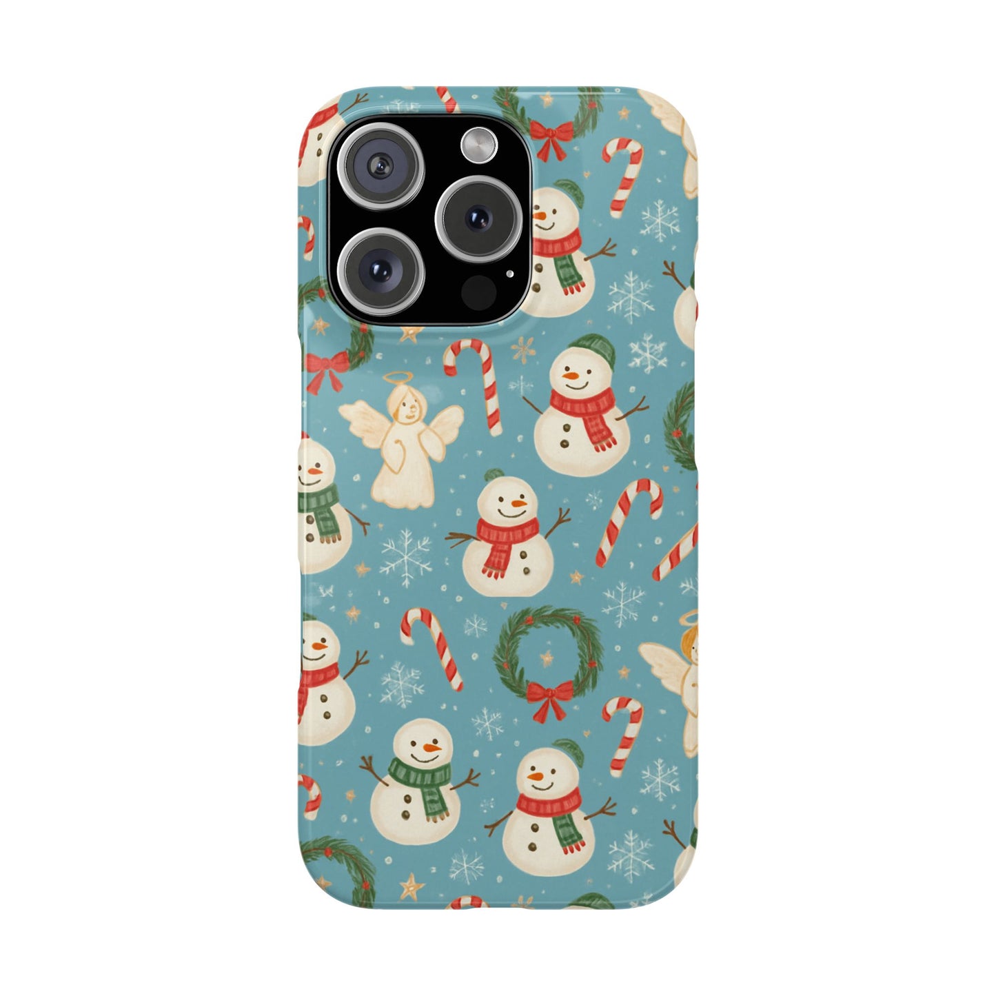 Holiday Snowman Slim Phone Case — Cute Christmas Candy Cane & Wreath Pattern