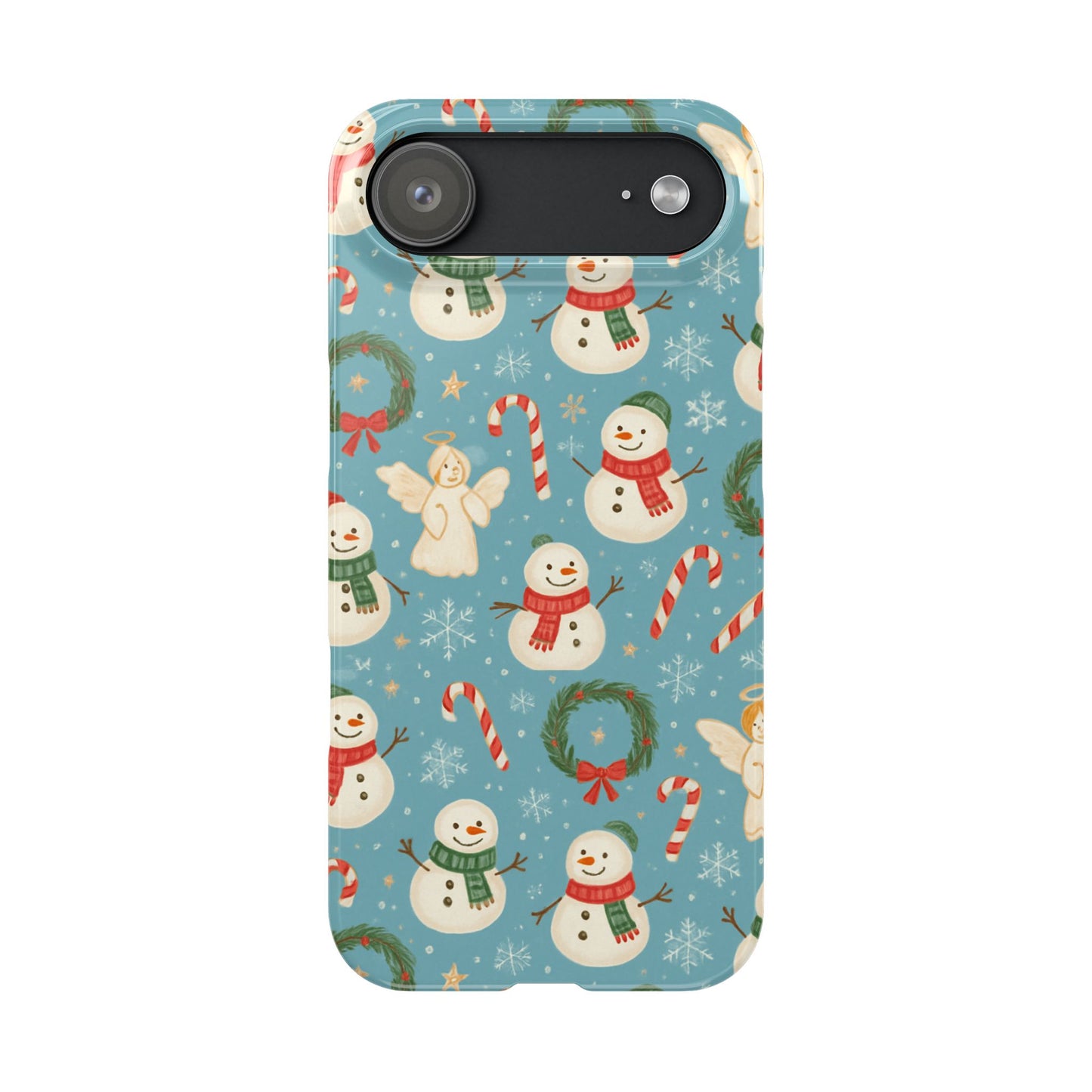 Holiday Snowman Slim Phone Case — Cute Christmas Candy Cane & Wreath Pattern