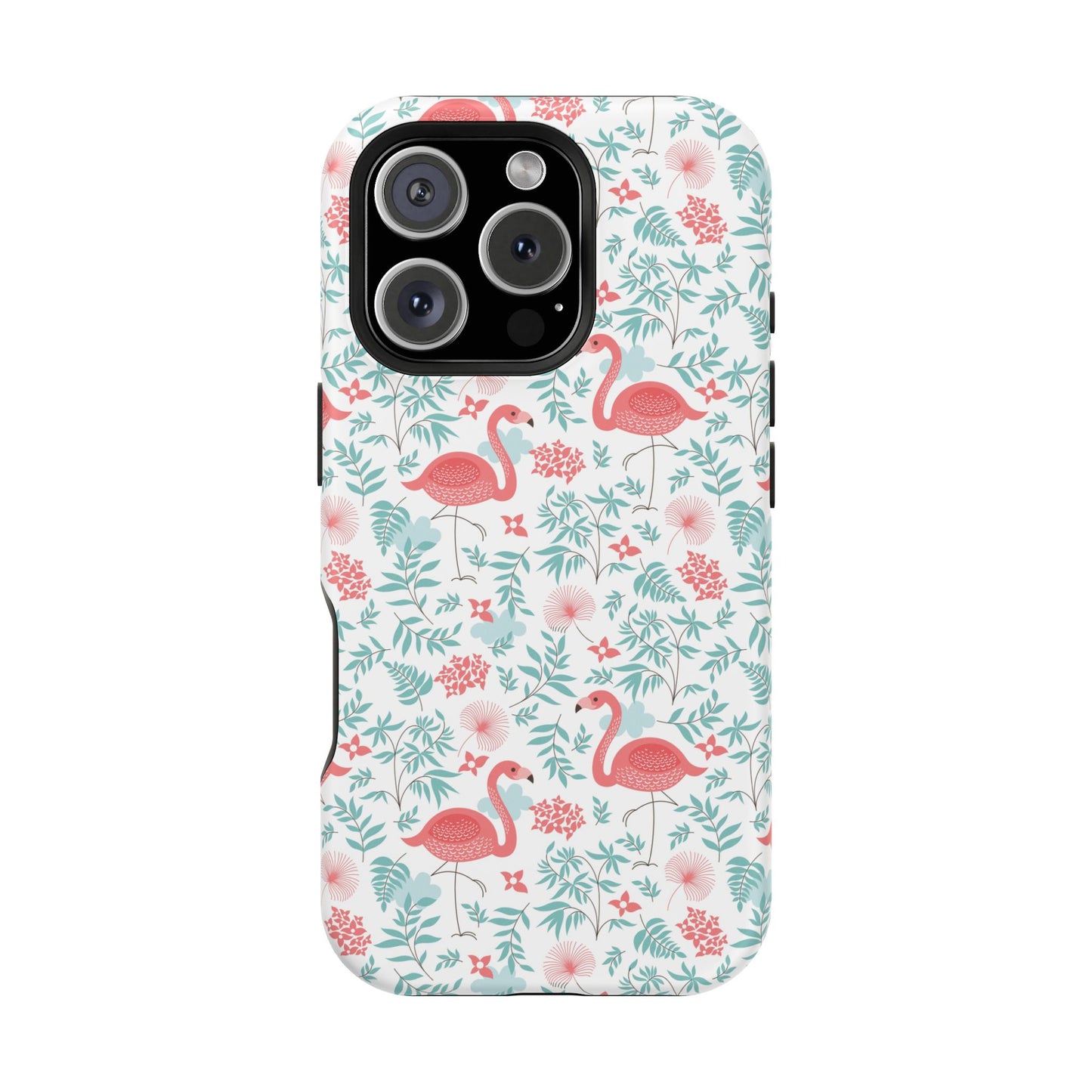 Flamingo Floral Impact Phone Case — Shockproof Protective Cover with Pink Flamingo & Botanical Pattern