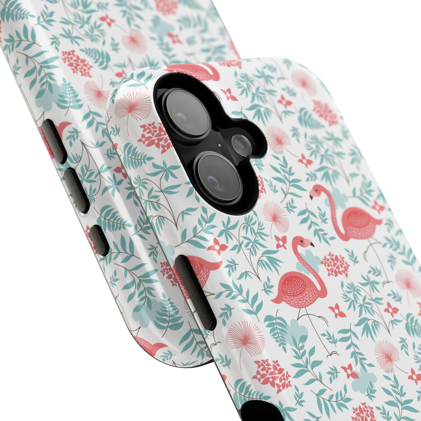 Flamingo Floral Impact Phone Case — Shockproof Protective Cover with Pink Flamingo & Botanical Pattern