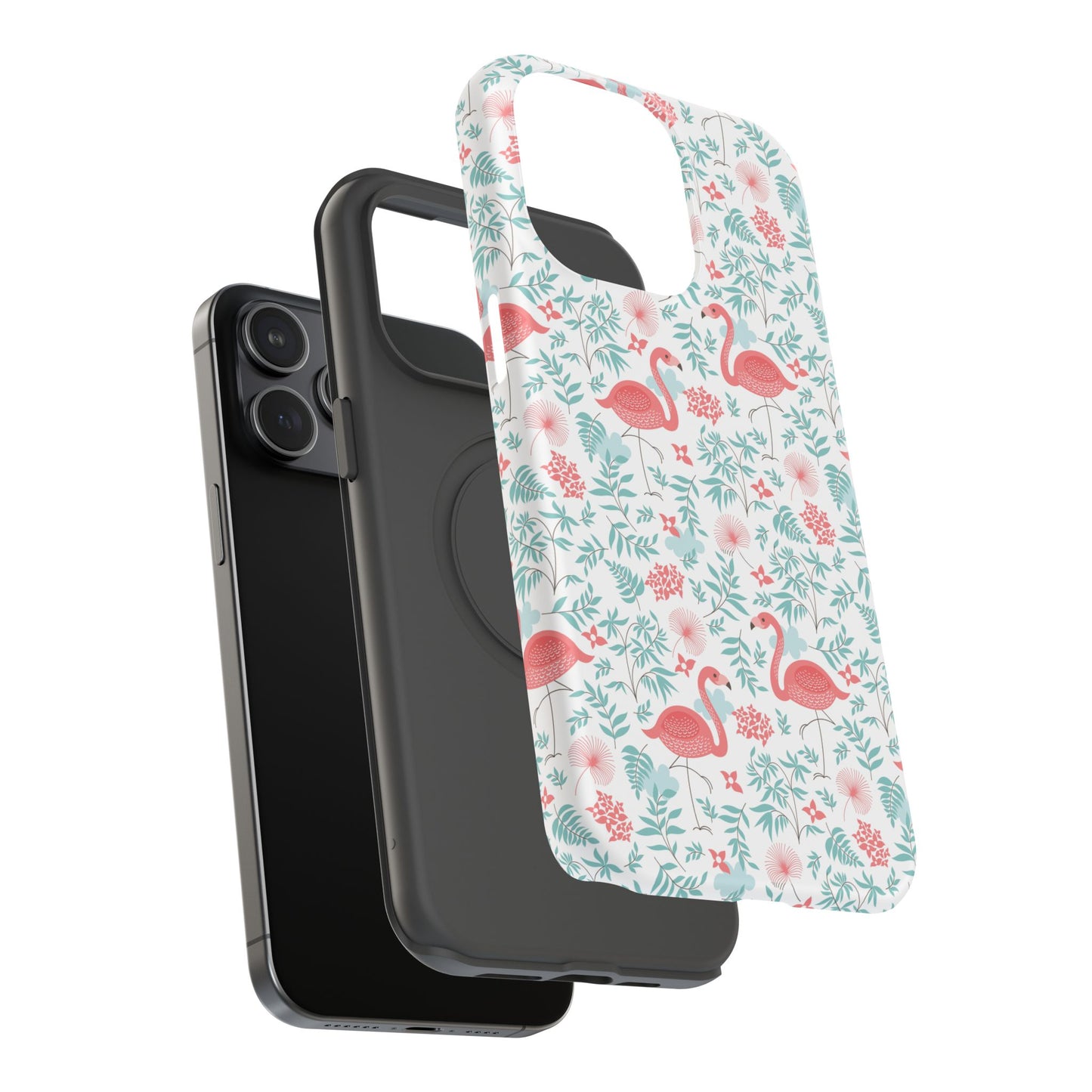 Flamingo Floral Impact Phone Case — Shockproof Protective Cover with Pink Flamingo & Botanical Pattern
