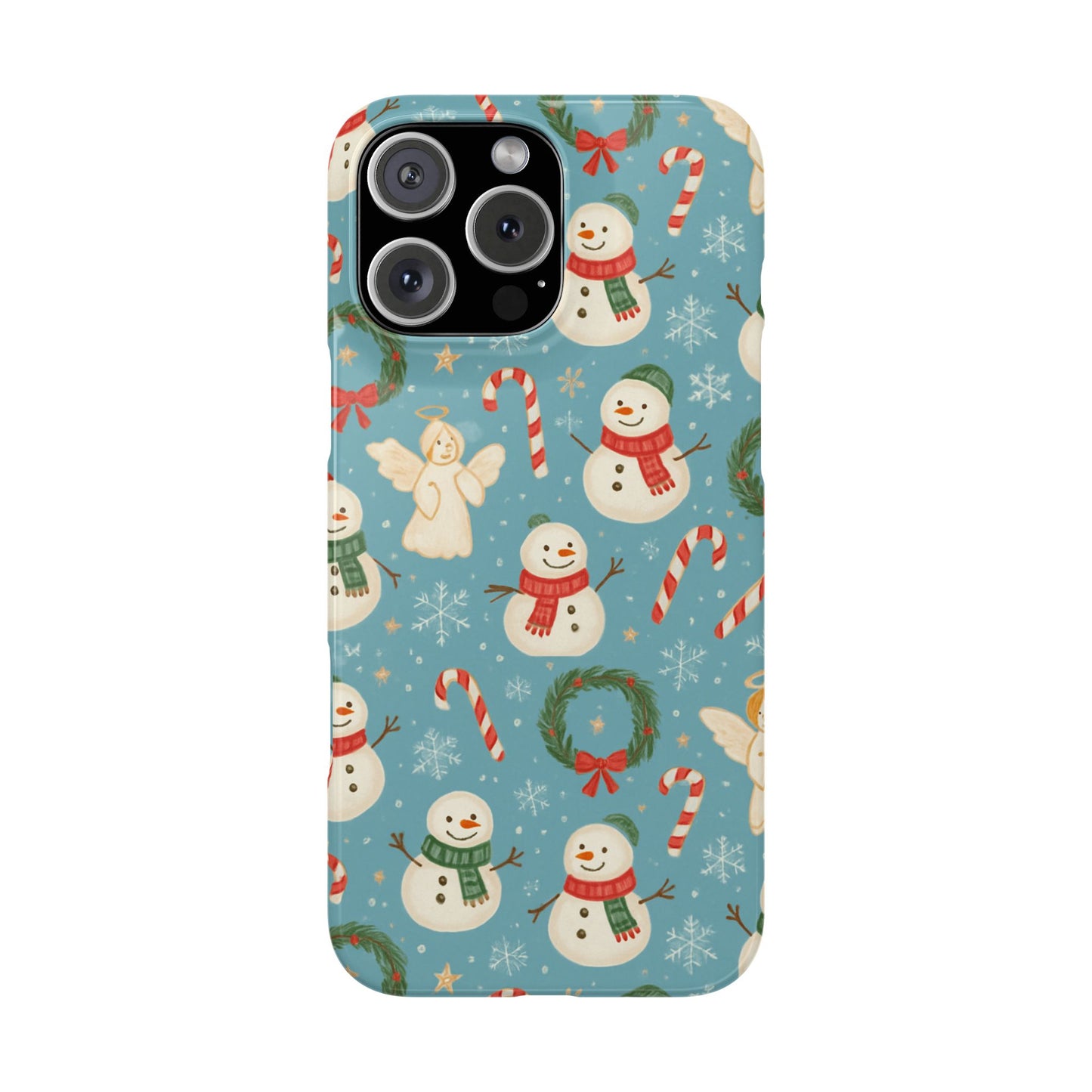 Holiday Snowman Slim Phone Case — Cute Christmas Candy Cane & Wreath Pattern