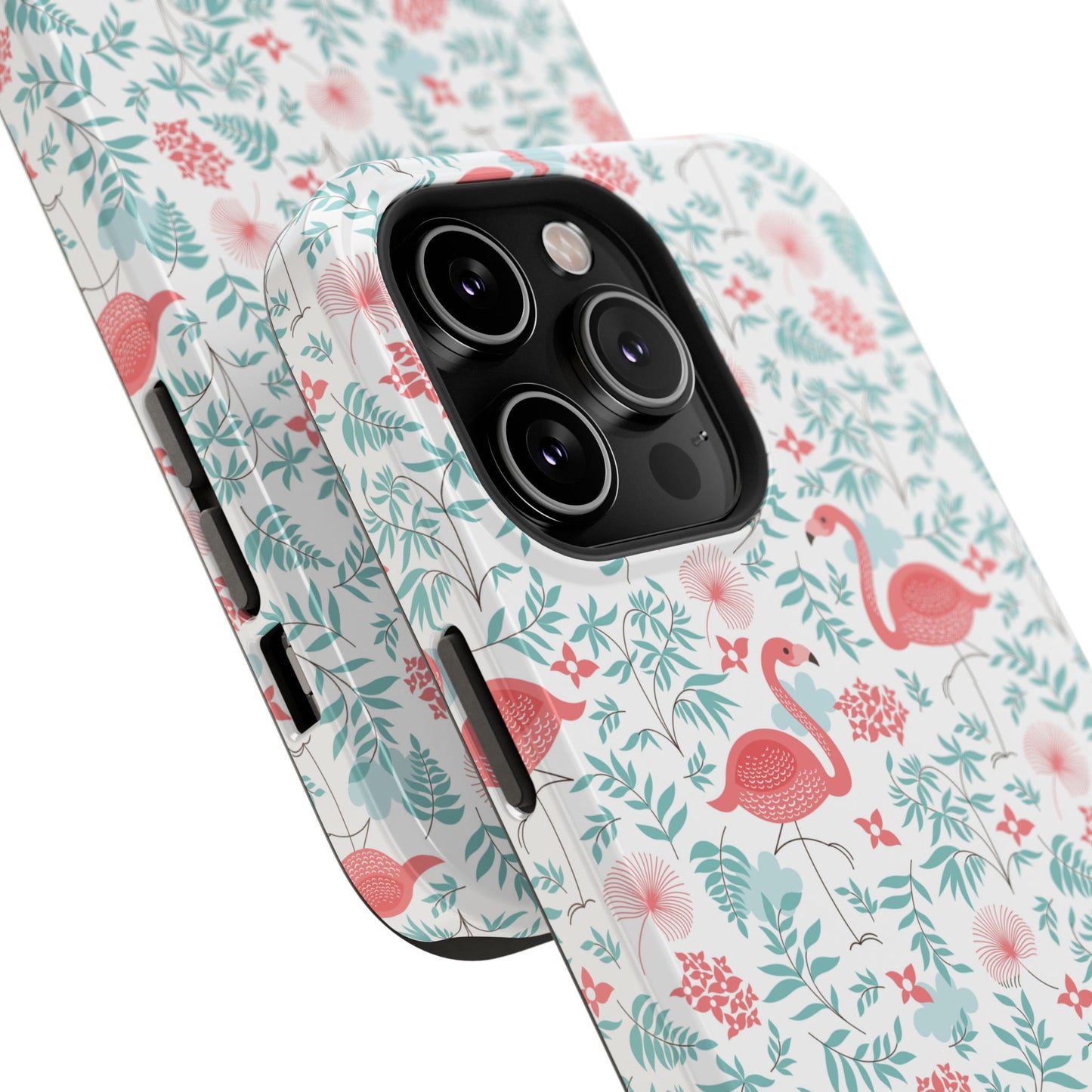 Flamingo Floral Impact Phone Case — Shockproof Protective Cover with Pink Flamingo & Botanical Pattern