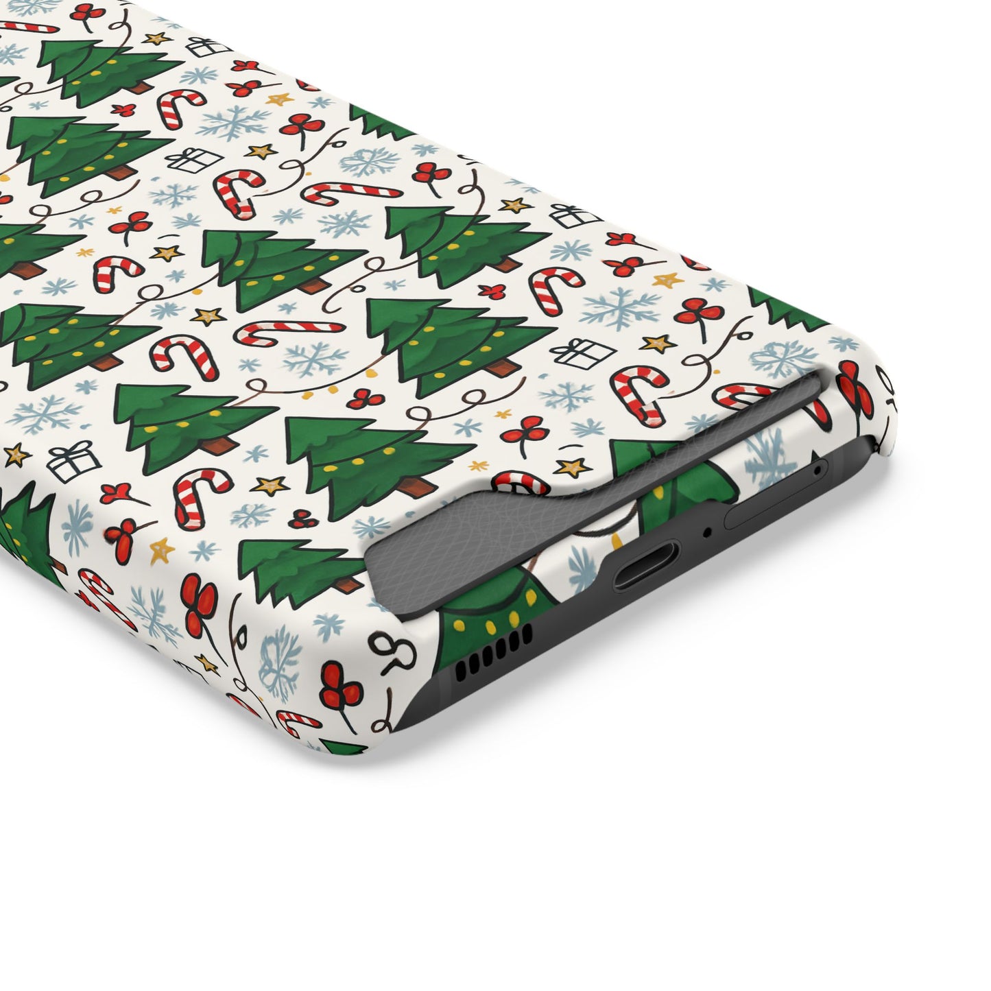 Festive Christmas Trees Phone Card Case – Holiday Candy Cane & Gift Pattern