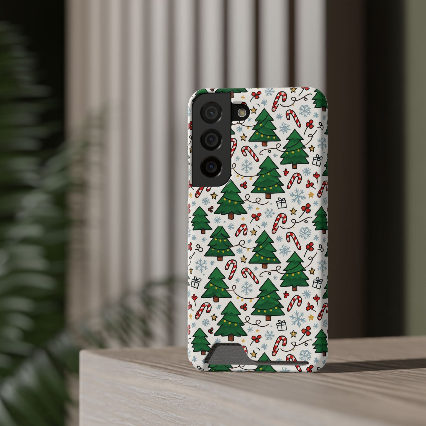 Festive Christmas Trees Phone Card Case – Holiday Candy Cane & Gift Pattern