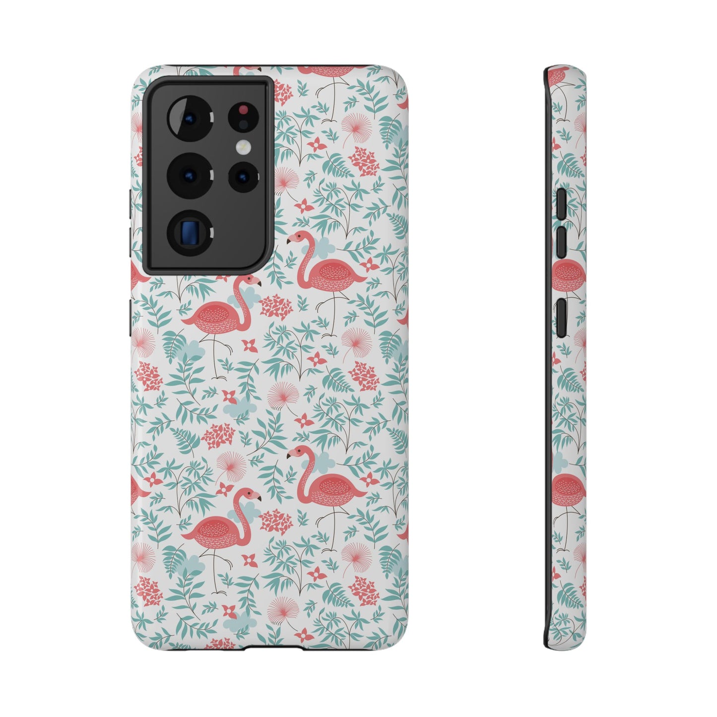 Flamingo Floral Impact Phone Case — Shockproof Protective Cover with Pink Flamingo & Botanical Pattern