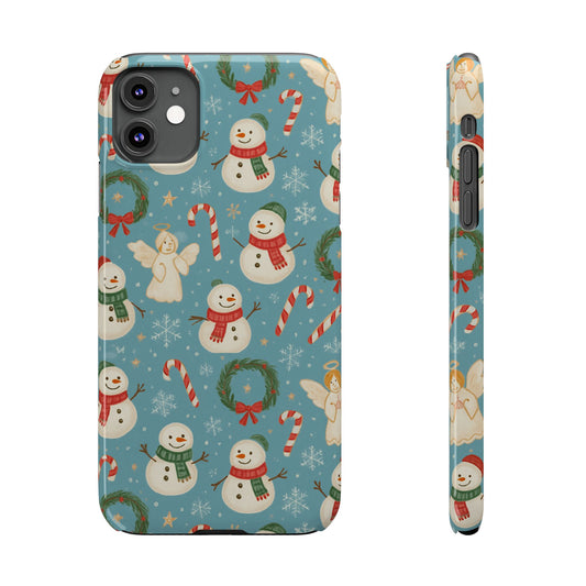 Holiday Snowman Slim Phone Case — Cute Christmas Candy Cane & Wreath Pattern