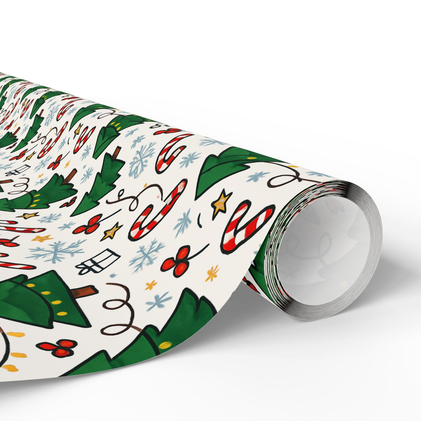 Christmas Trees & Candy Canes Wrapping Paper Roll — Festive Holiday Gift Wrap