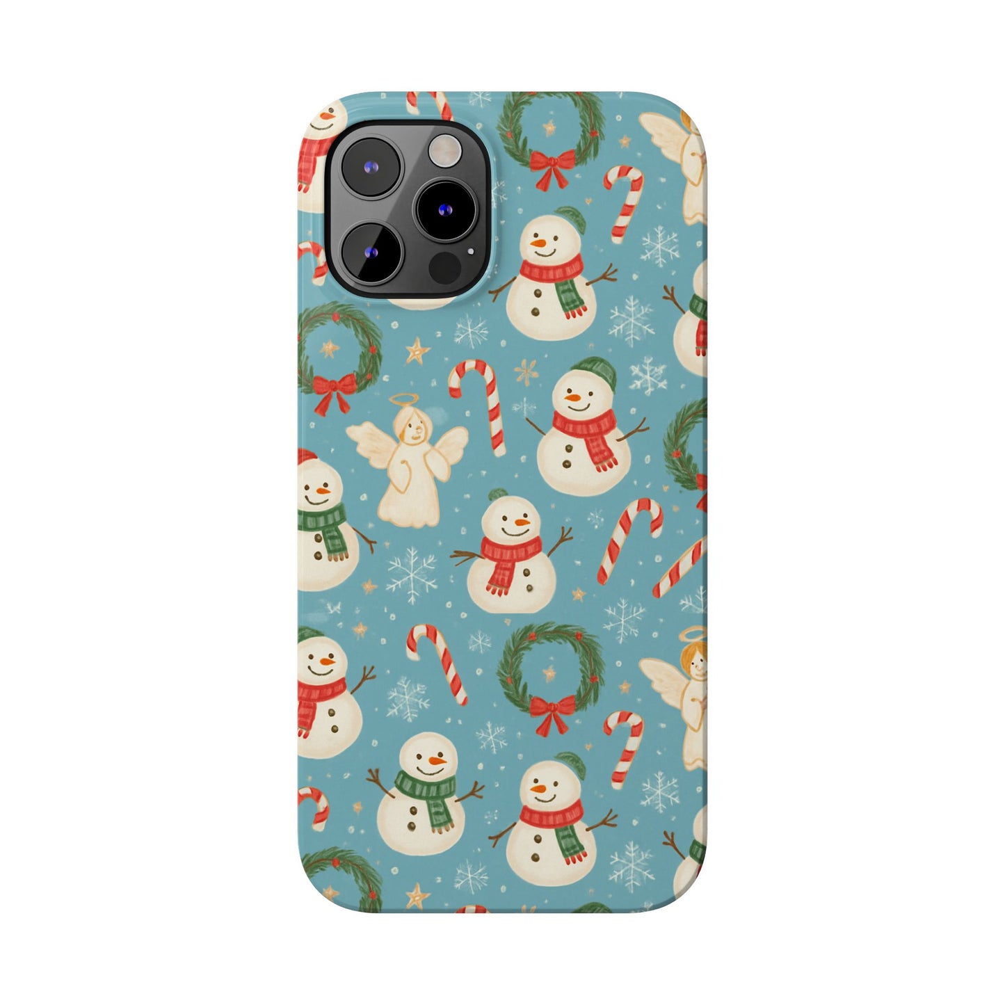 Holiday Snowman Slim Phone Case — Cute Christmas Candy Cane & Wreath Pattern